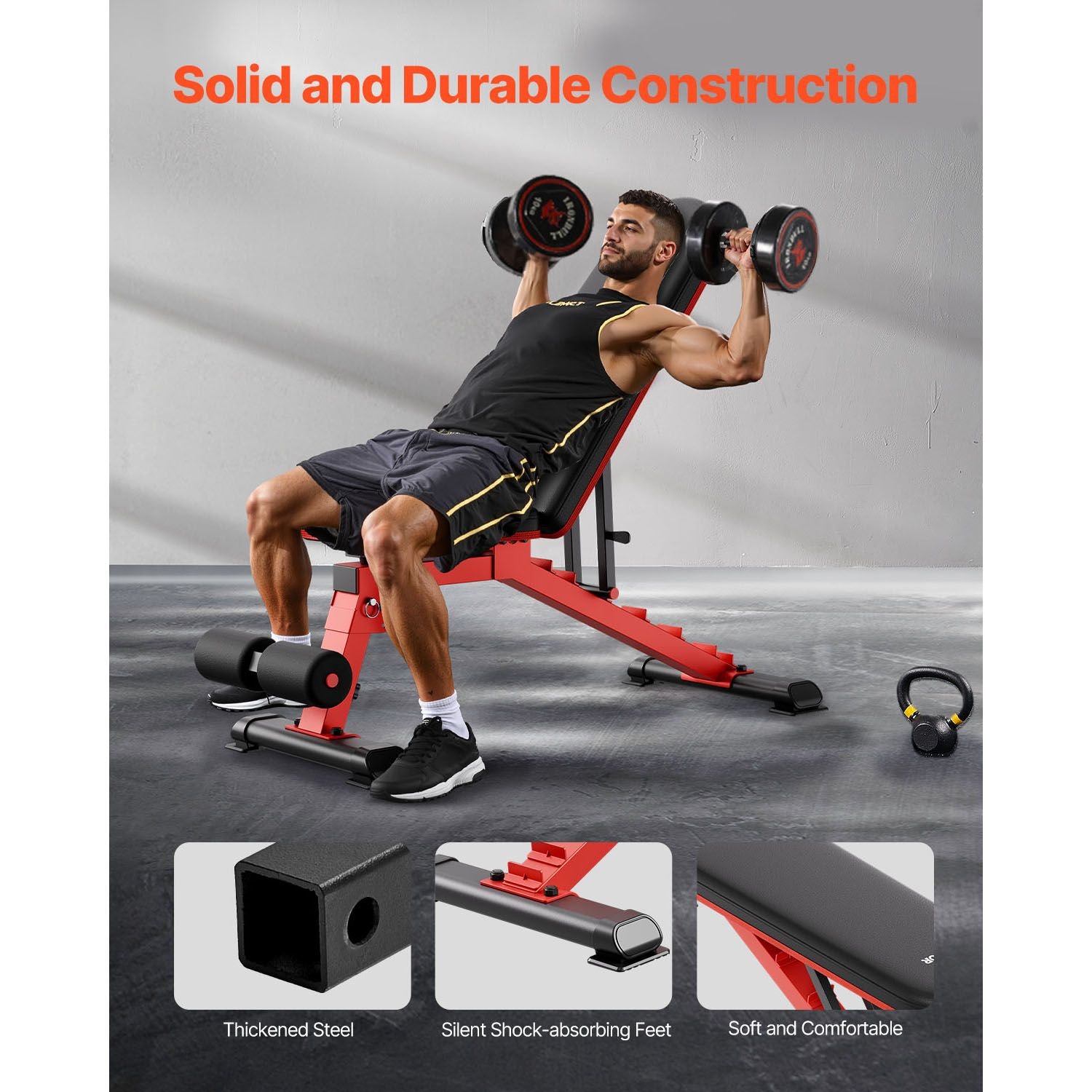 Weight Bench, 1200lbs Heavy Duty Stable Weight Bench Press for Full Body Workout, Adjustable Exercise Sit up Bench for Home Gym Strength Training, Flat Bench with Quick Folding & Fast Adjustment - Image 3