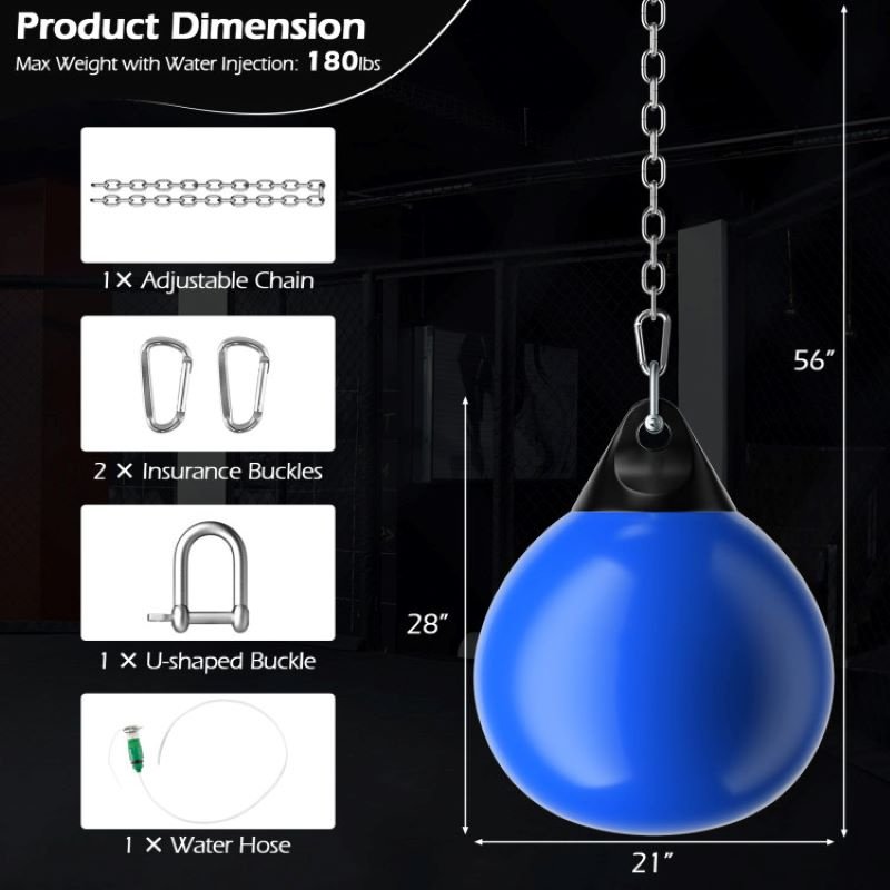 Home Gym 21 Inch Water Punching Bag with Adjustable Metal Chain - Image 12