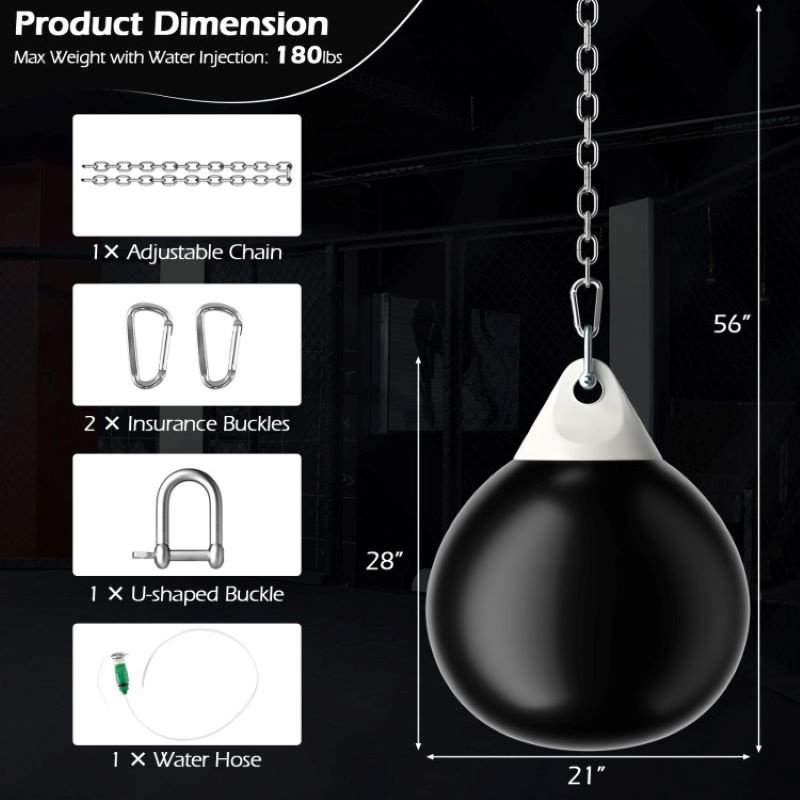 Home Gym 21 Inch Water Punching Bag with Adjustable Metal Chain - Image 6