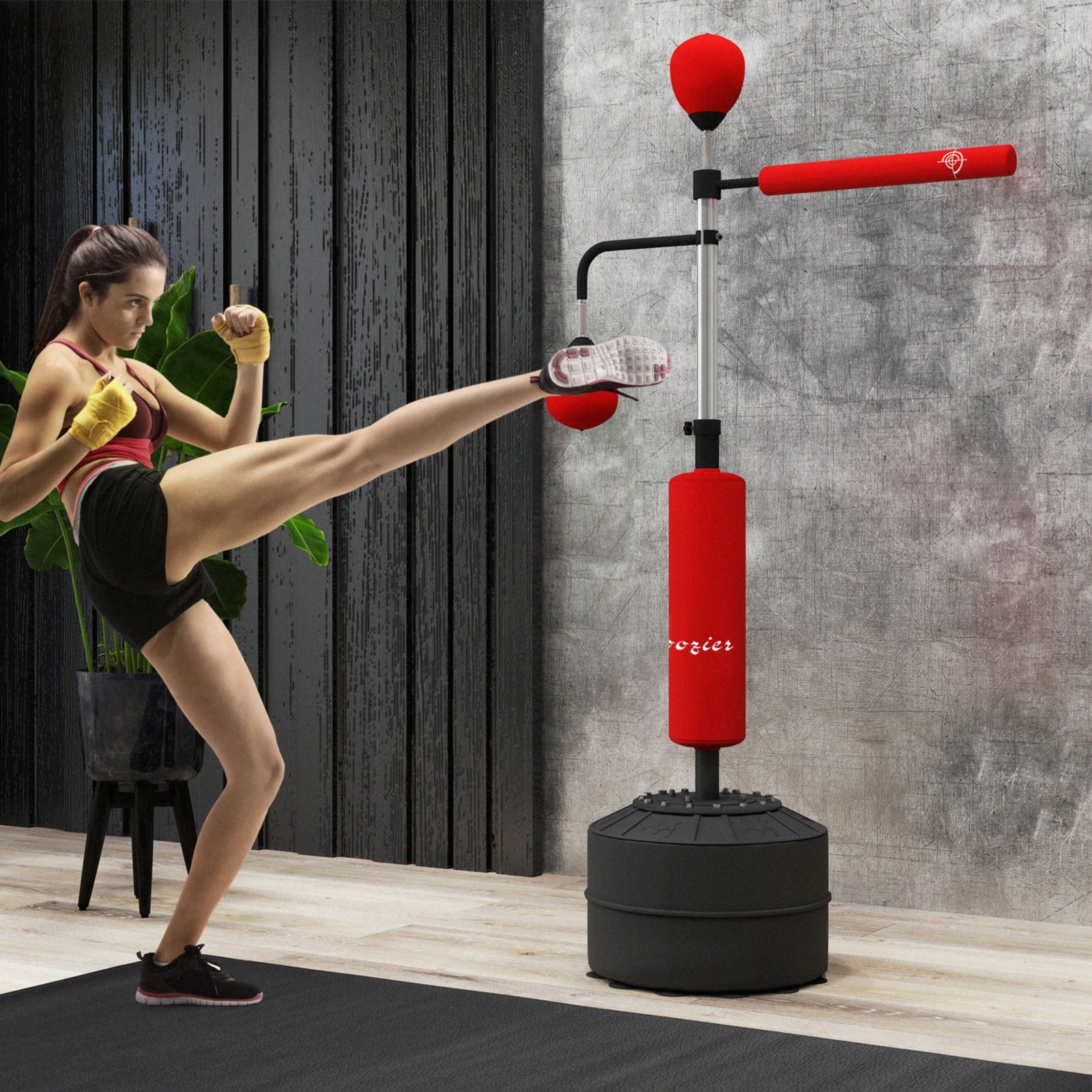 4-in-1 Boxing Punching Bag Stand with 2 Speedballs, 360° Relax Bar, & PU-Wrapped Bag & Adjustable Height, Red - Image 2
