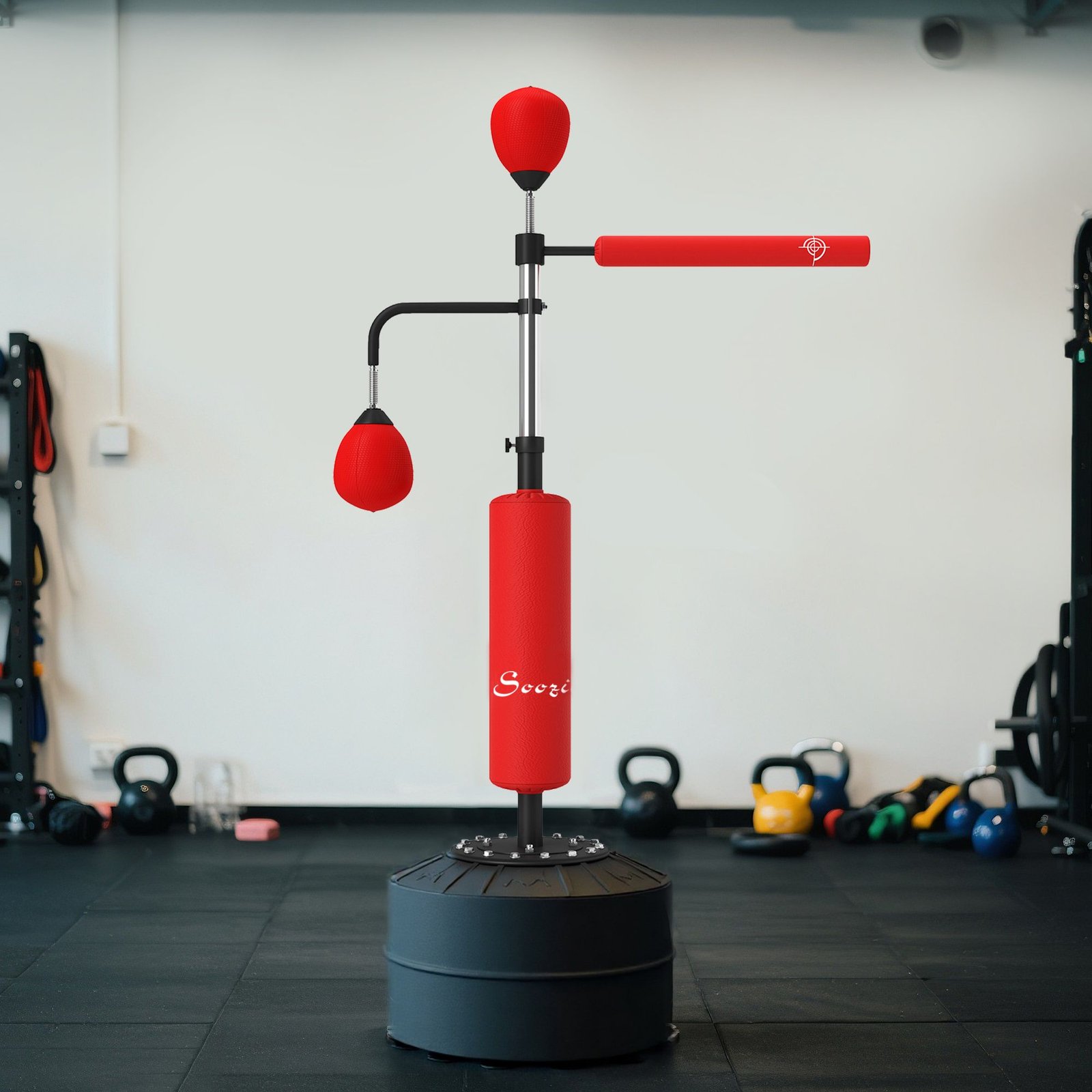 4-in-1 Boxing Punching Bag Stand with 2 Speedballs, 360° Relax Bar, & PU-Wrapped Bag & Adjustable Height, Red - Image 9