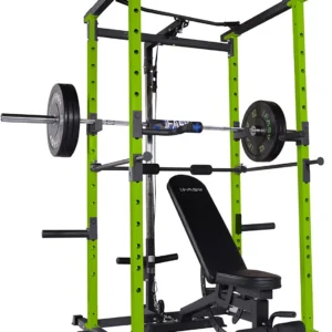100lb Green Home Gym Set Multi-functional Power Cage, Home Adjustable Pullup Squat Rack 1000Lbs Capacity Comprehensive Fitness Barbell Rack