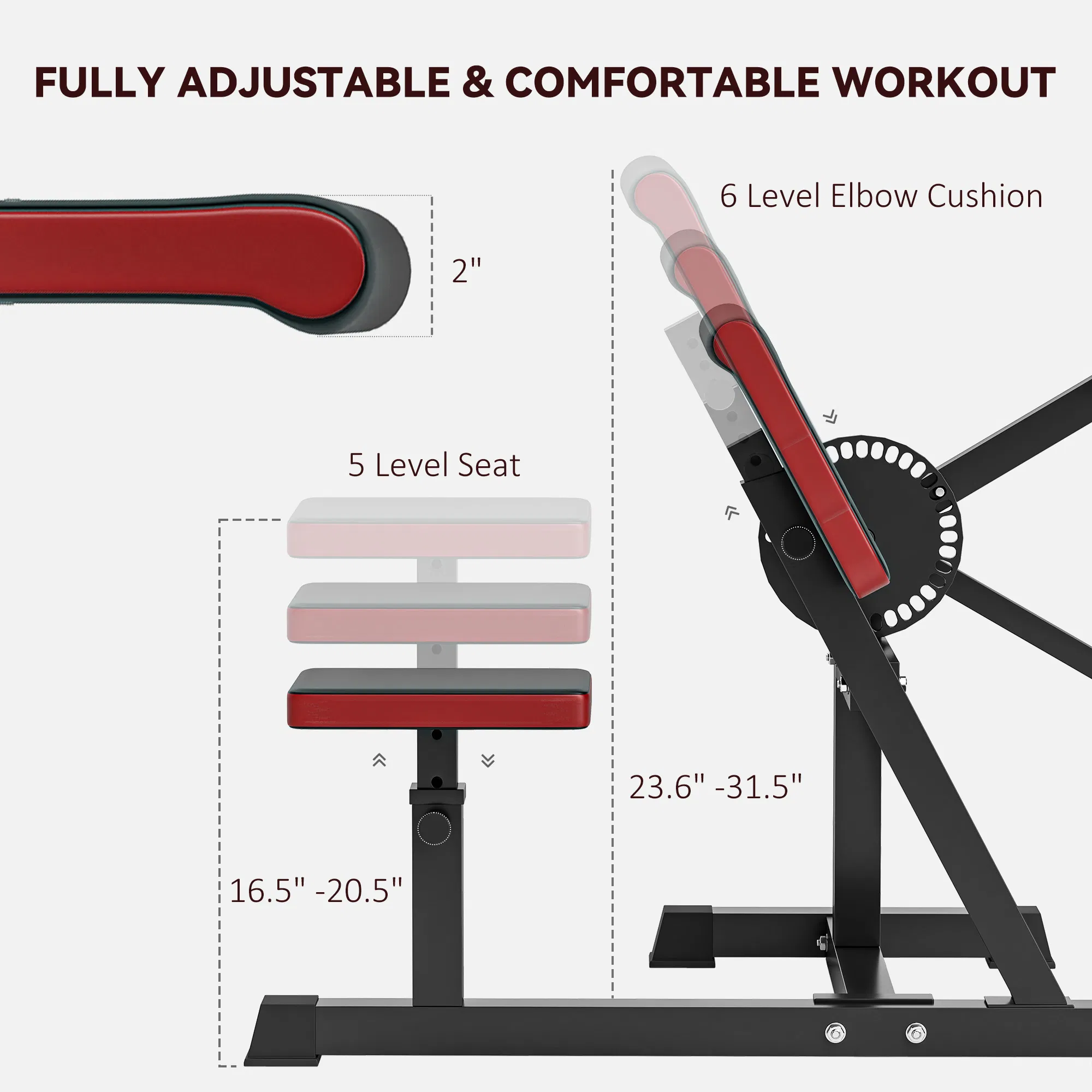 2-In-1 Bicep Preacher Curl Bench Bicep Curl Machine with Adjustable Seat and Elbow Cushion, for Home Gym Workout - Image 5