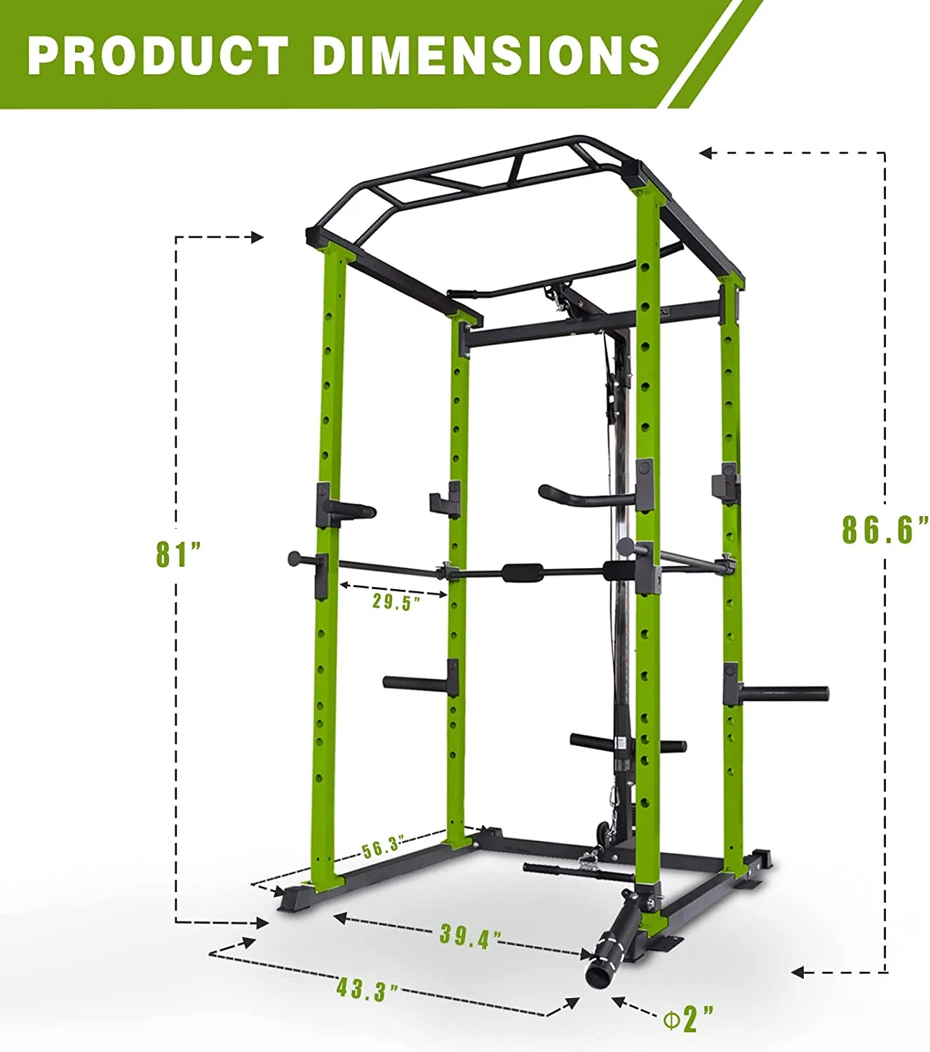 200lb Green Home Gym Set Multi-functional Power Cage, Home Adjustable Pullup Squat Rack 1000Lbs Capacity Comprehensive Fitness Barbell Rack - Image 13