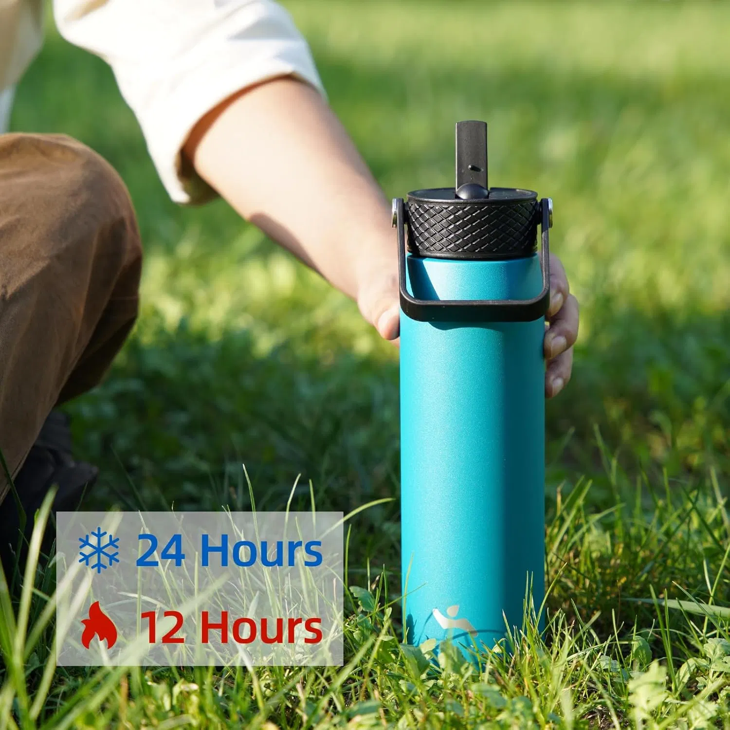 20oz Insulated Stainless Steel Water Bottle with 3 Lids, Leakproof BPA-Free Bottle with Straw Lid, Sip Lid and Flex Cap for Gym, Travel, School, Office, Green - Image 2