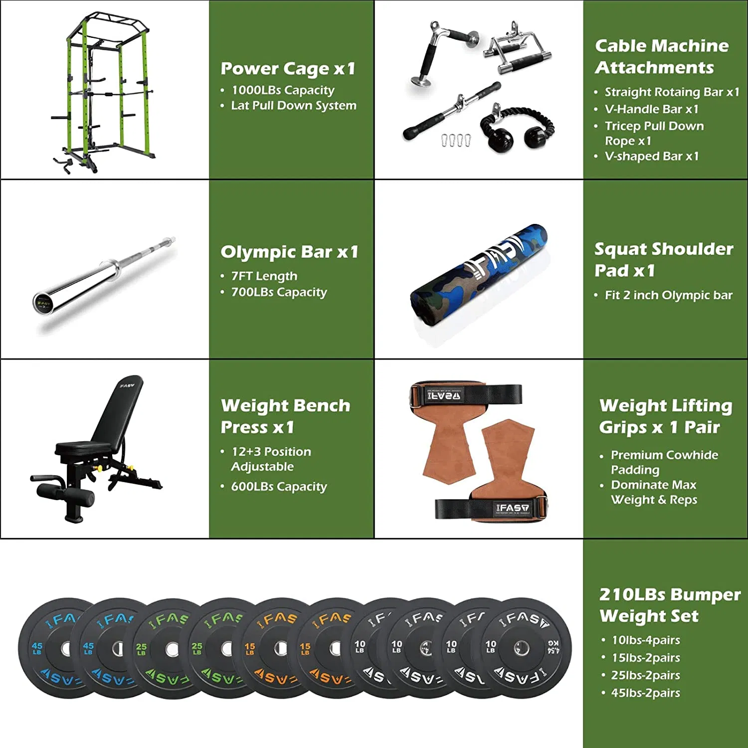 210lb Green Home Gym Set Multi-functional Power Cage, Home Adjustable Pullup Squat Rack 1000Lbs Capacity Comprehensive Fitness Barbell Rack - Image 2
