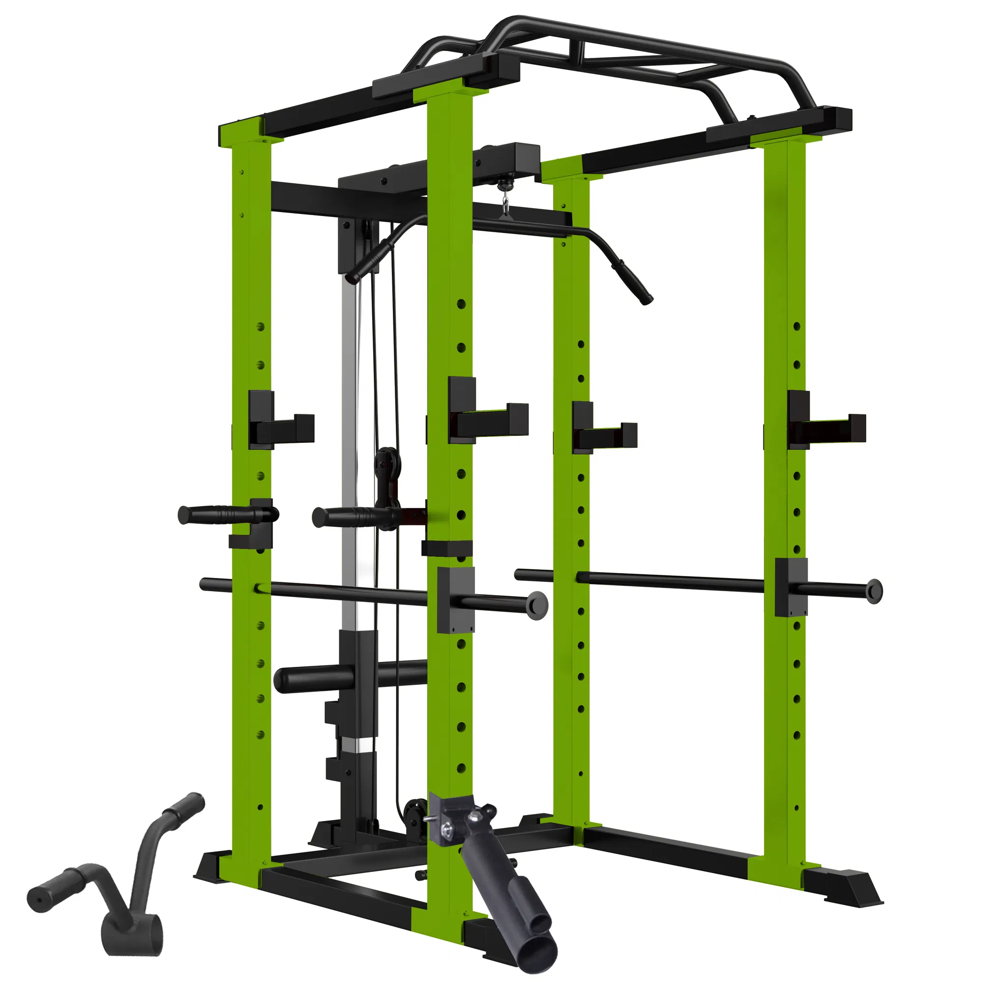 210lb Green Home Gym Set Multi-functional Power Cage, Home Adjustable Pullup Squat Rack 1000Lbs Capacity Comprehensive Fitness Barbell Rack - Image 3