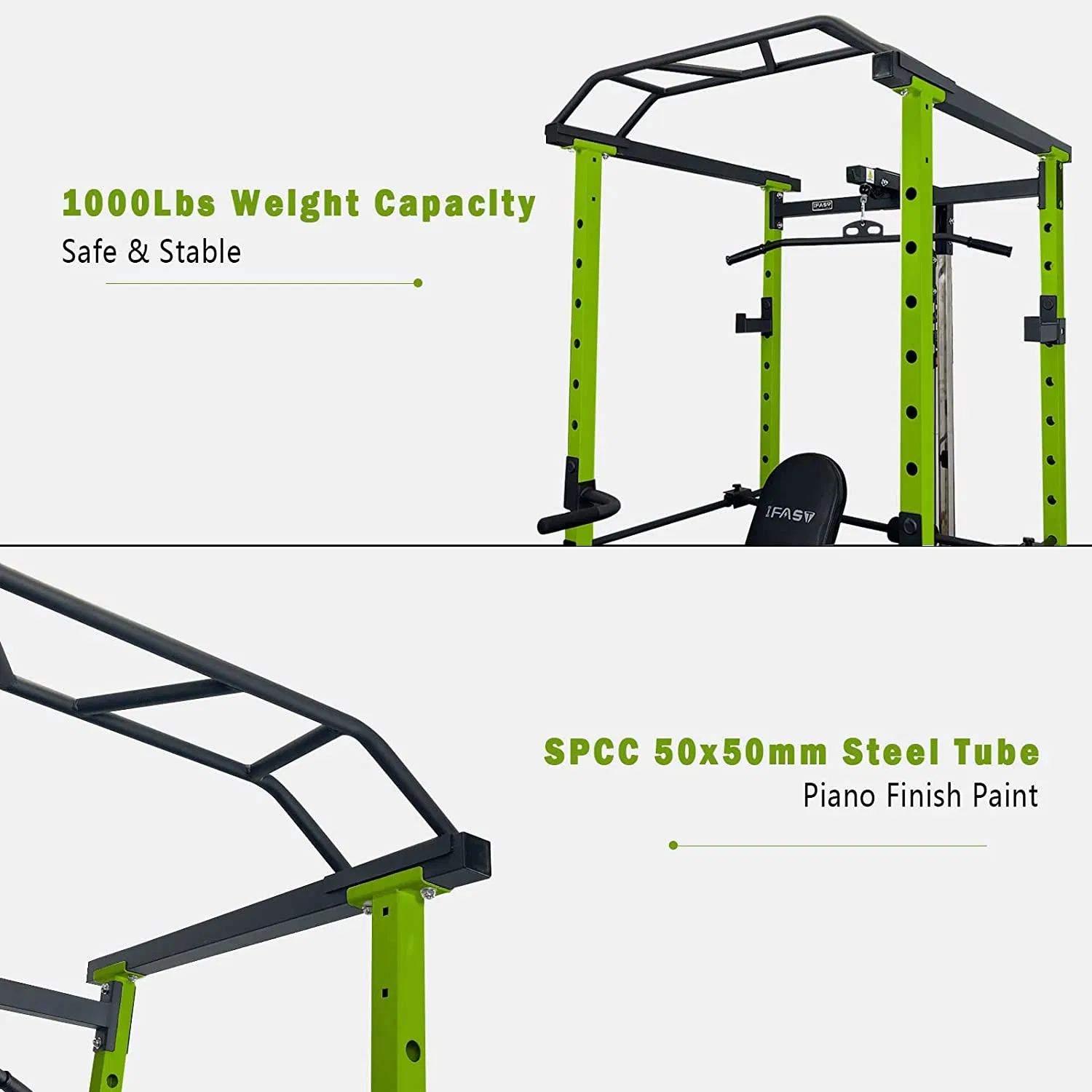 210lb Green Home Gym Set Multi-functional Power Cage, Home Adjustable Pullup Squat Rack 1000Lbs Capacity Comprehensive Fitness Barbell Rack - Image 10