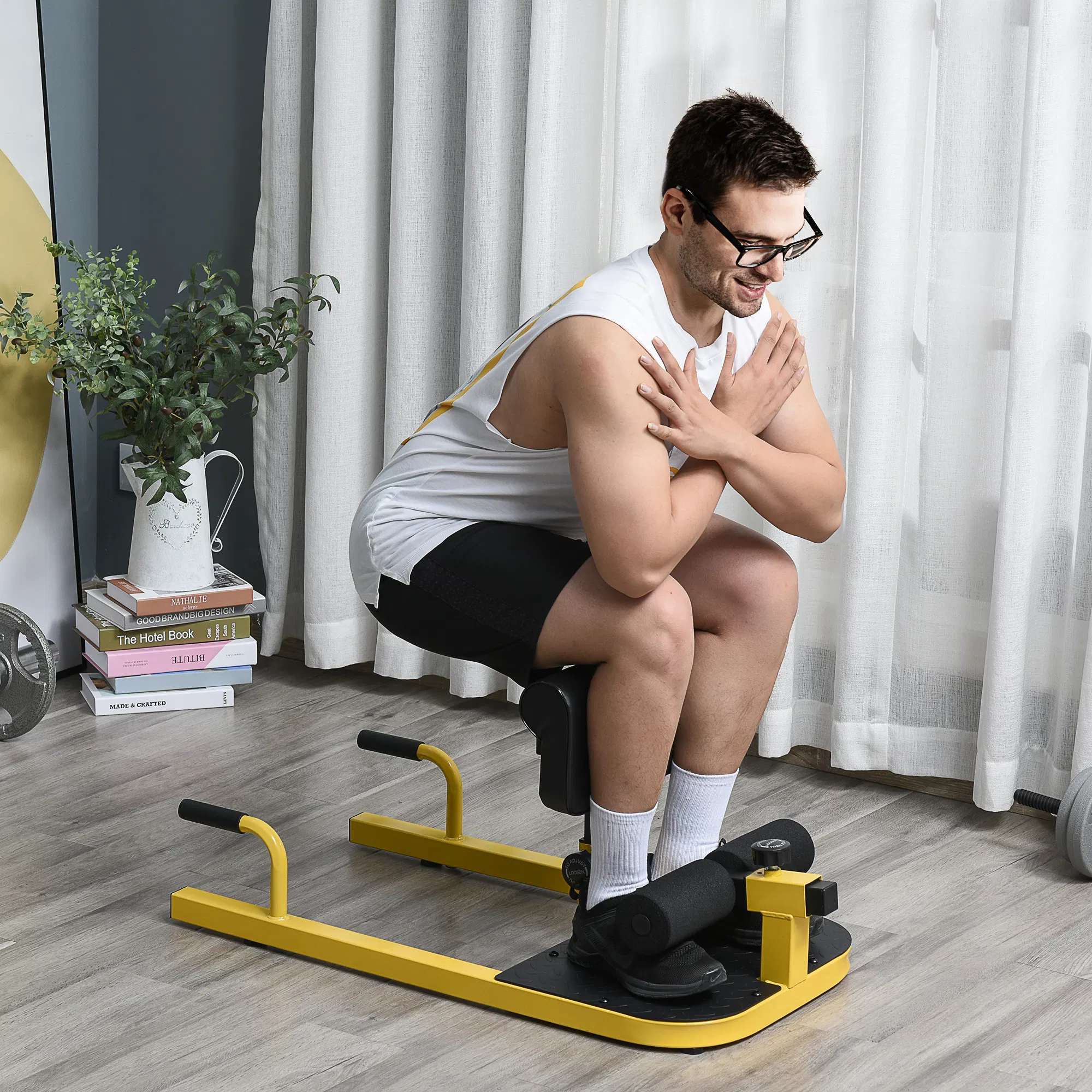 3-in-1 Multifunctional Padded Push Up Sit Up Deep Sissy Squat Machine Yellow - Image 2