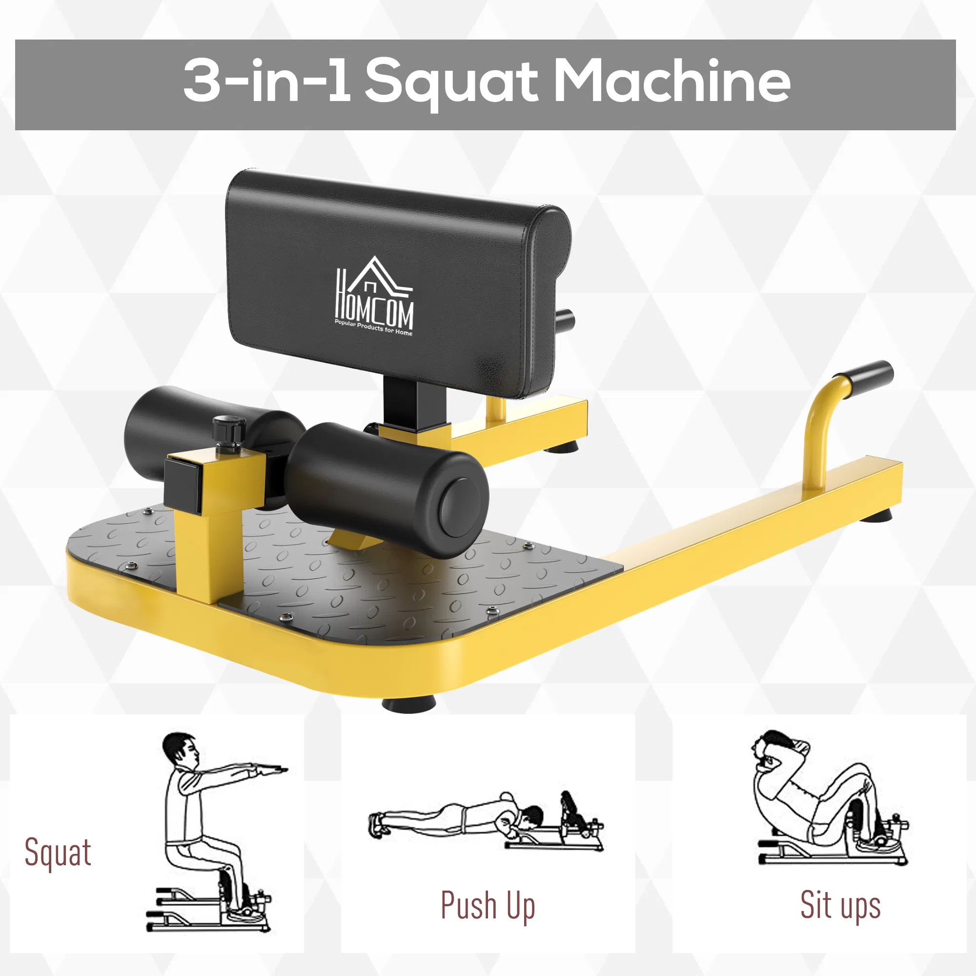 3-in-1 Multifunctional Padded Push Up Sit Up Deep Sissy Squat Machine Yellow - Image 4