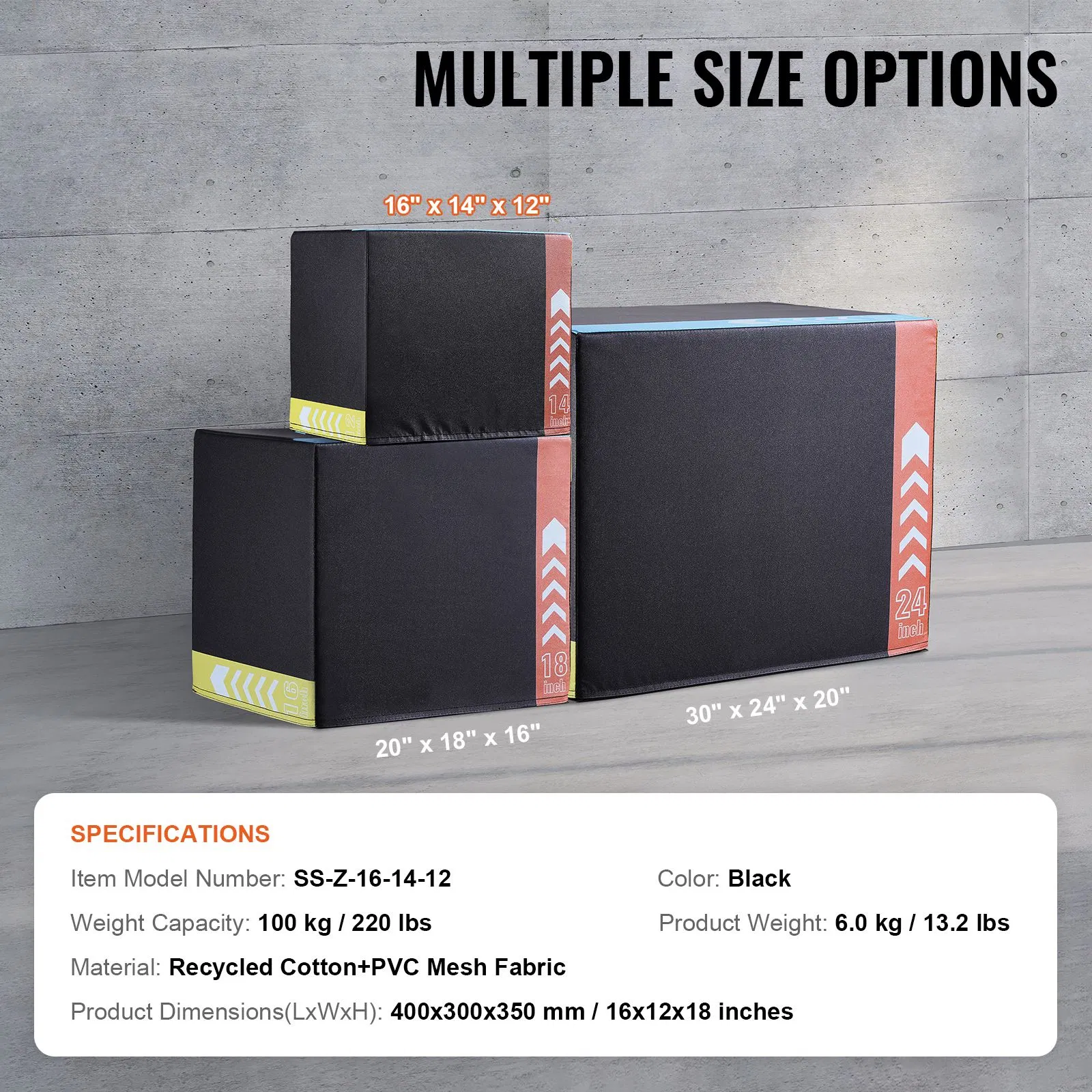 3 in 1 Plyometric Jump Box, 16/14/12 Inch Cotton Plyo Box, Platform & Jumping Agility Box, Anti-Slip Fitness Exercise Step Up Box for Home Gym Training, Conditioning Strength Training, Black - Image 5