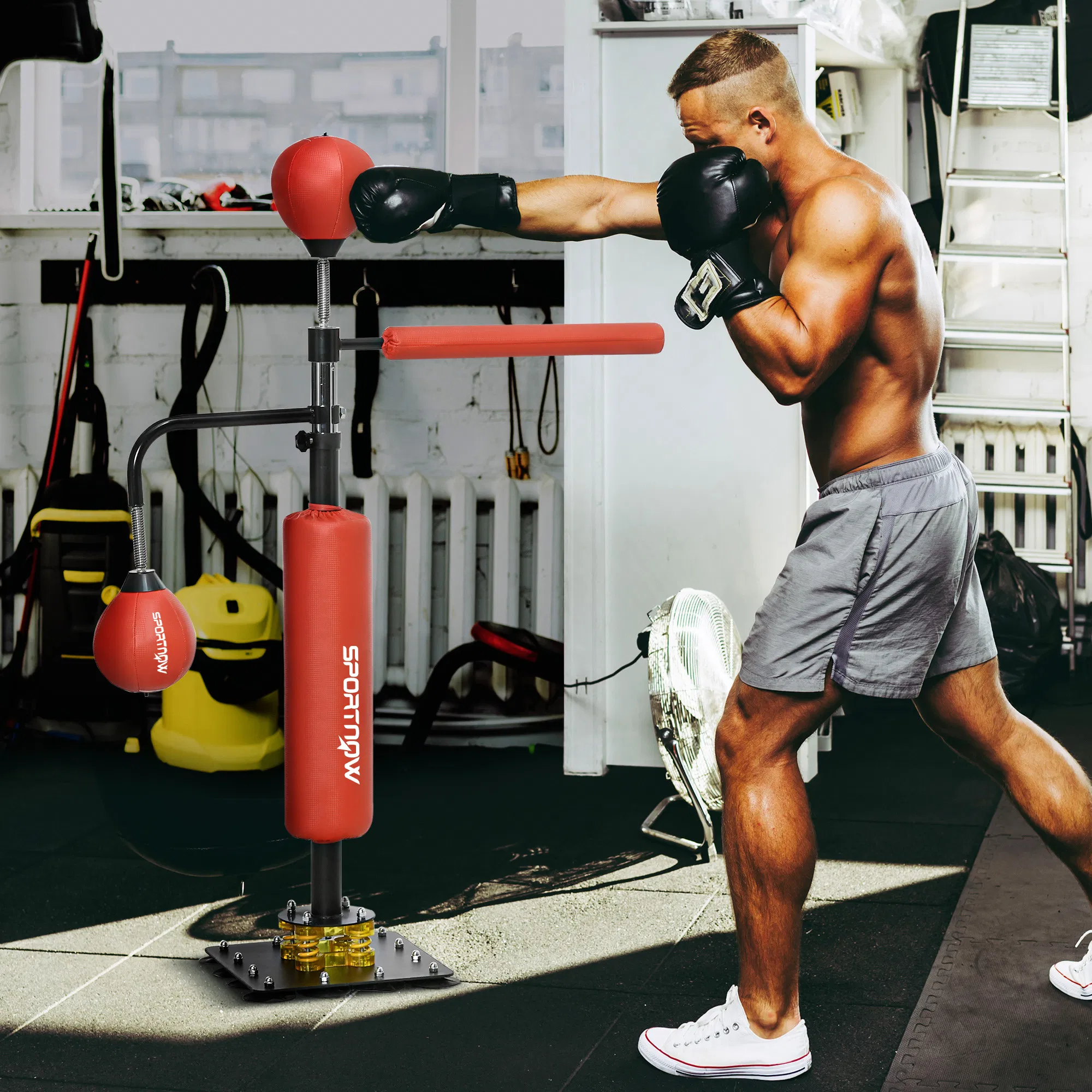 4.6'-6.7' Speed Bag Boxing Bag Stand, Reflex Bag Boxing Training Equipment, Speed Punching Bag, Red - Image 2