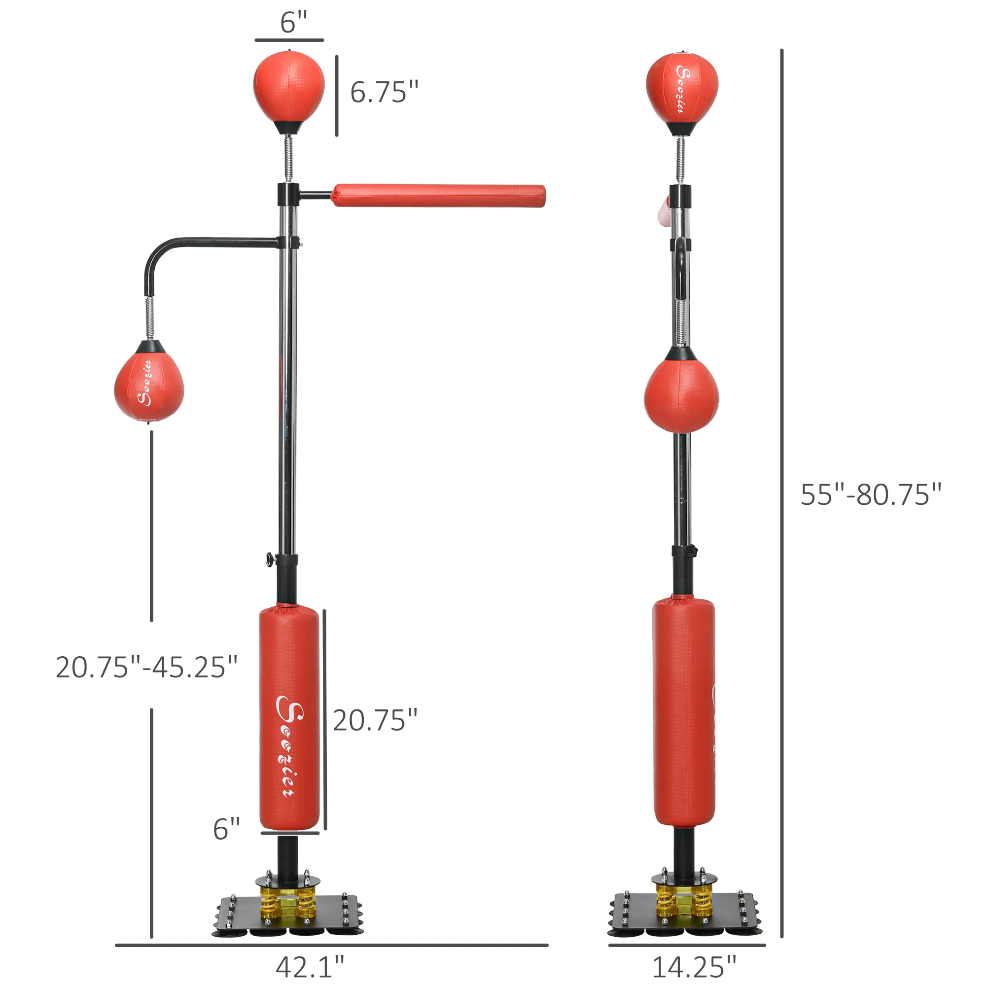 4.6'-6.7' Speed Bag Boxing Bag Stand, Reflex Bag Boxing Training Equipment, Speed Punching Bag, Red - Image 3