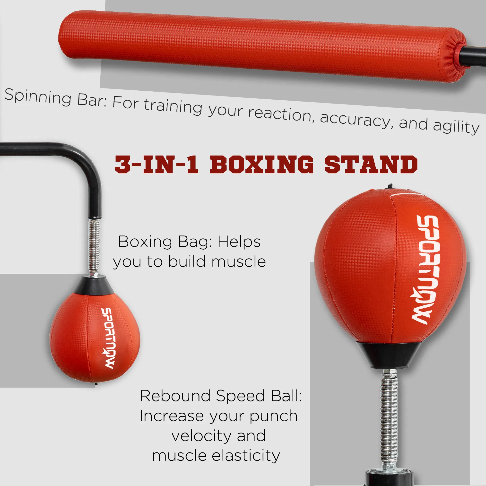 4.6'-6.7' Speed Bag Boxing Bag Stand, Reflex Bag Boxing Training Equipment, Speed Punching Bag, Red - Image 4