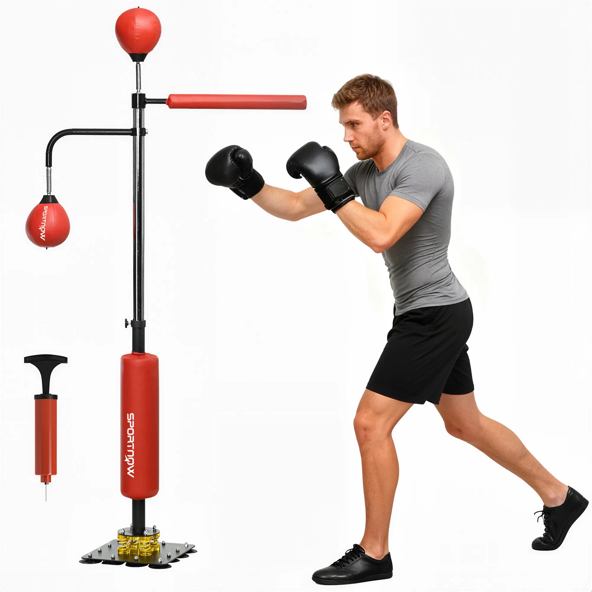 4.6'-6.7' Speed Bag Boxing Bag Stand, Reflex Bag Boxing Training Equipment, Speed Punching Bag, Red