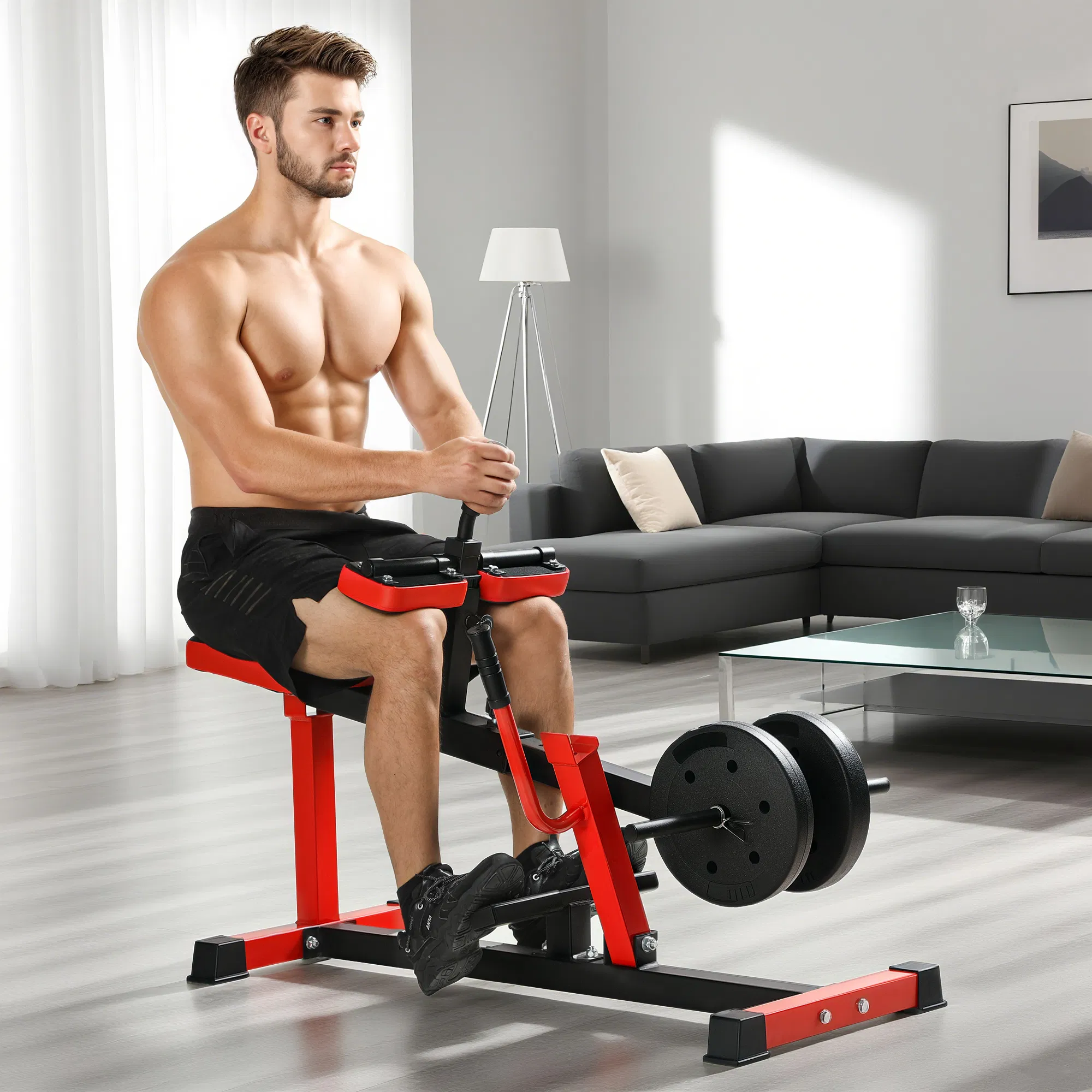 Adjustable Steel Seated Calf Raise Exercise Strength Training Gym Equipment, Red - Image 2