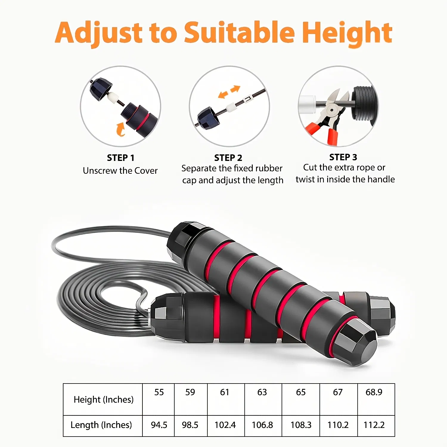 Adjustable Steel Tangle-Free Jump Rope With Ball Bearings And Foam Handle For Adults And Kids; Home Fitness Exercise Accessories - Image 6