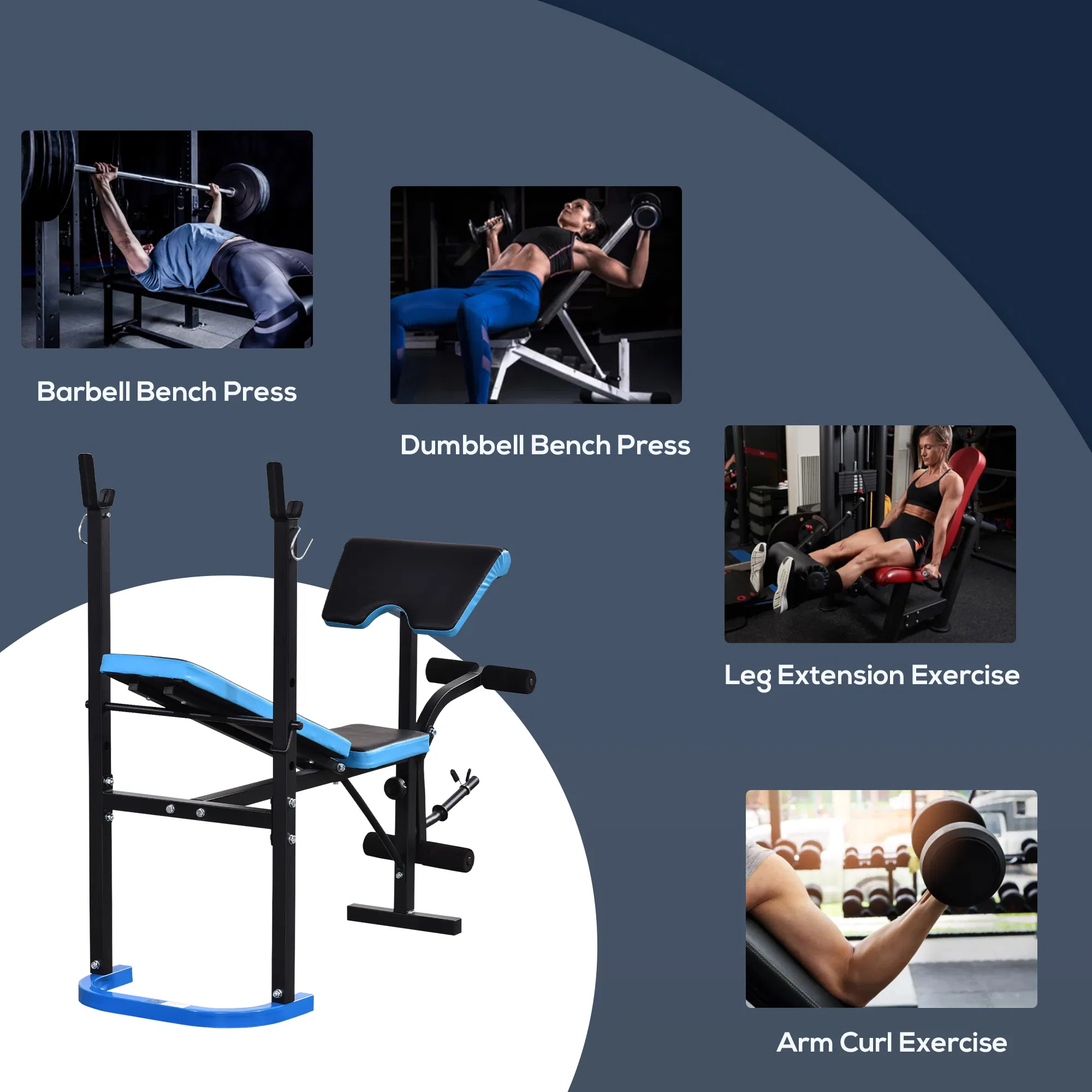 Adjustable Weight Bench with Barbell Rack and Leg Developer for Weight Lifting and Strength Training Multifunctional Workout Station for Home Gym Fitness, Black - Image 6