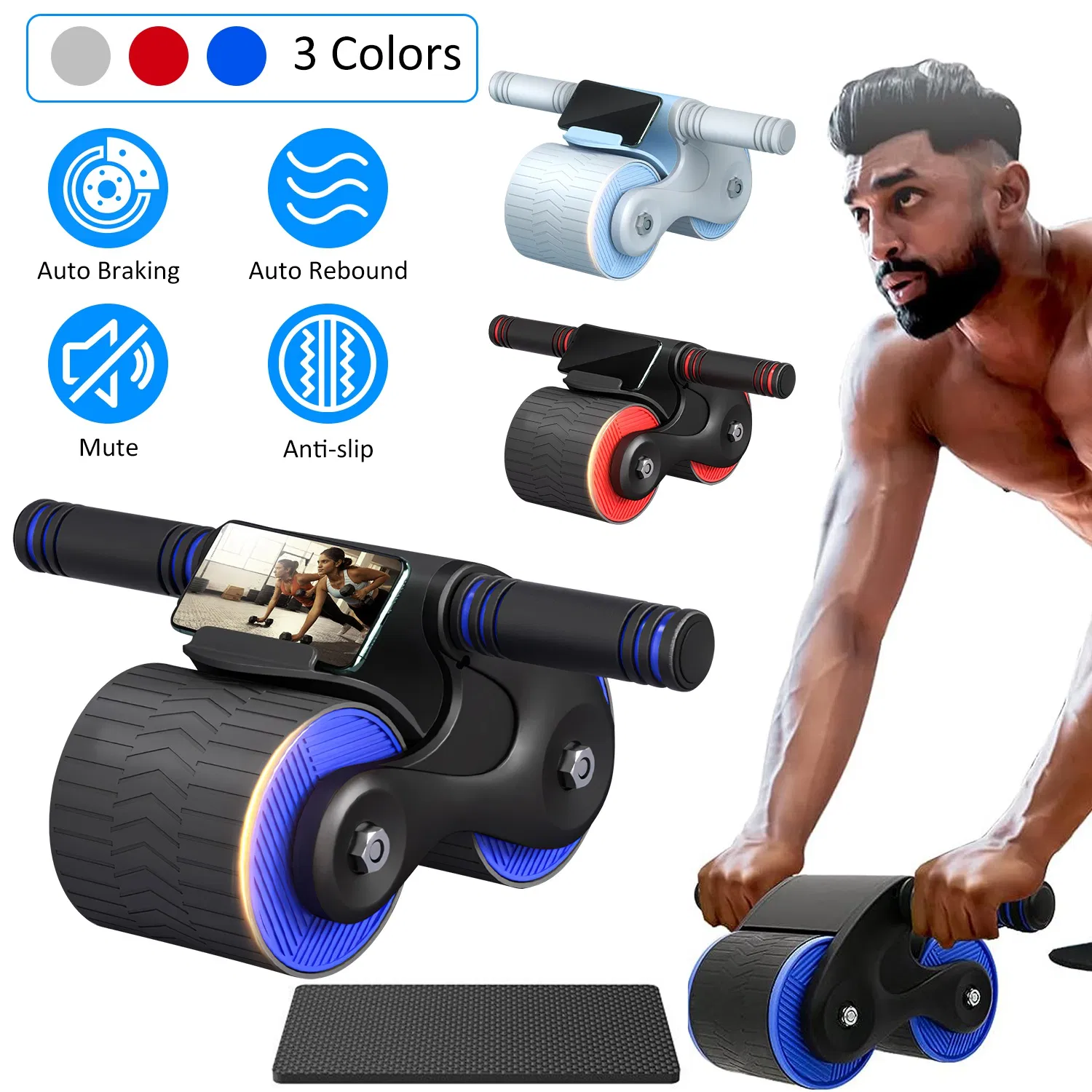 Automatic Rebound Abdominal Wheel Anti-slip AB Roller Wheel with Kneel Pad Phone Holder Home Gym Abdominal Exerciser for Men Women - Image 17
