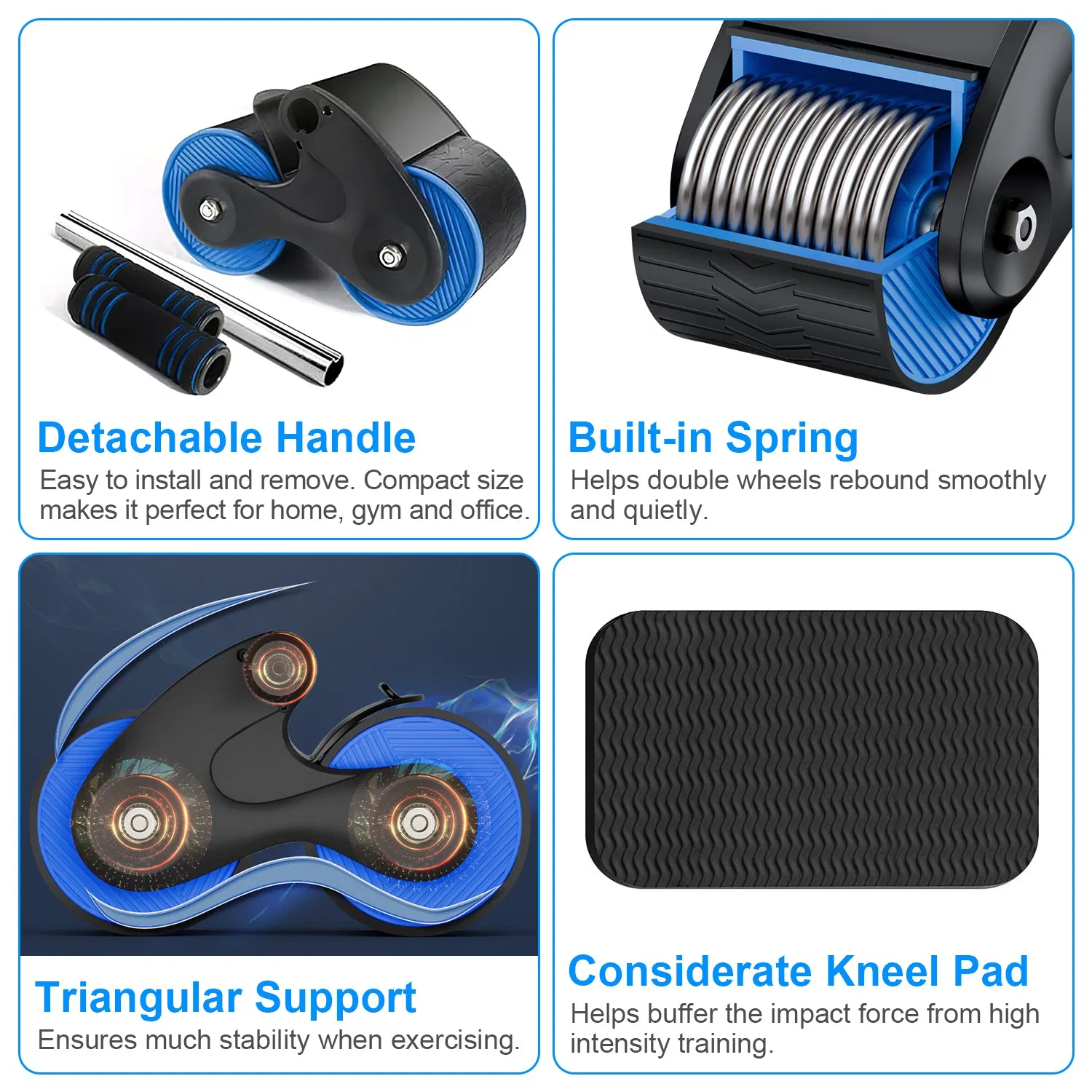 Automatic Rebound Abdominal Wheel Anti-slip AB Roller Wheel with Kneel Pad Phone Holder Home Gym Abdominal Exerciser for Men Women - Image 4