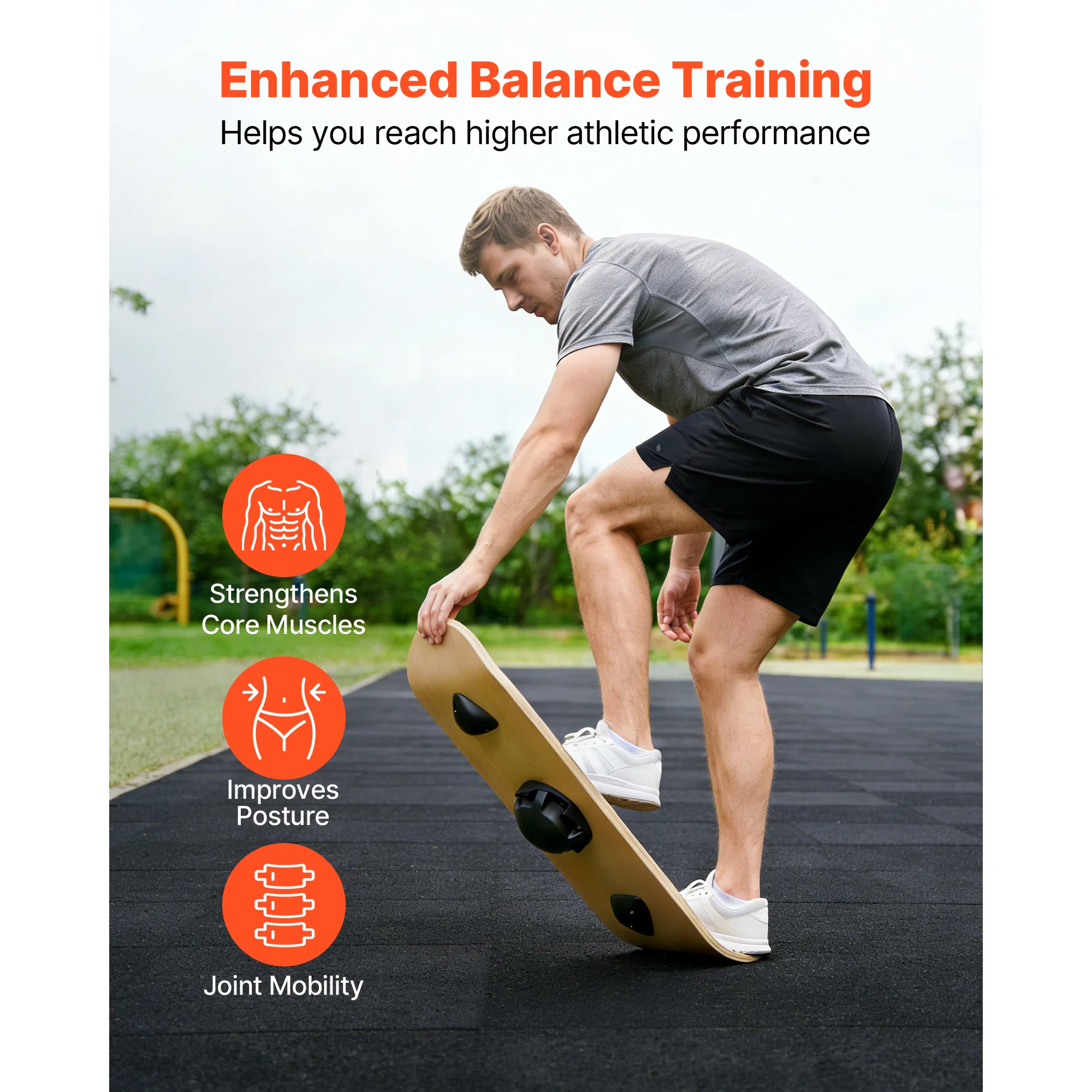 Balance Board, Wobble Board Trainer for Adults 3-Level Adjustable Base, Premium Wooden Balance Training Equipment, Slip-Resistant Surface for Core Workout, Standing Desk Exercise, Home Gym, Yoga - Image 2