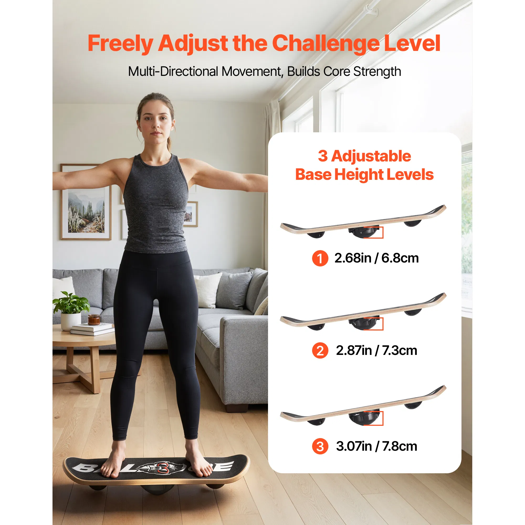 Balance Board, Wobble Board Trainer for Adults 3-Level Adjustable Base, Premium Wooden Balance Training Equipment, Slip-Resistant Surface for Core Workout, Standing Desk Exercise, Home Gym, Yoga - Image 3