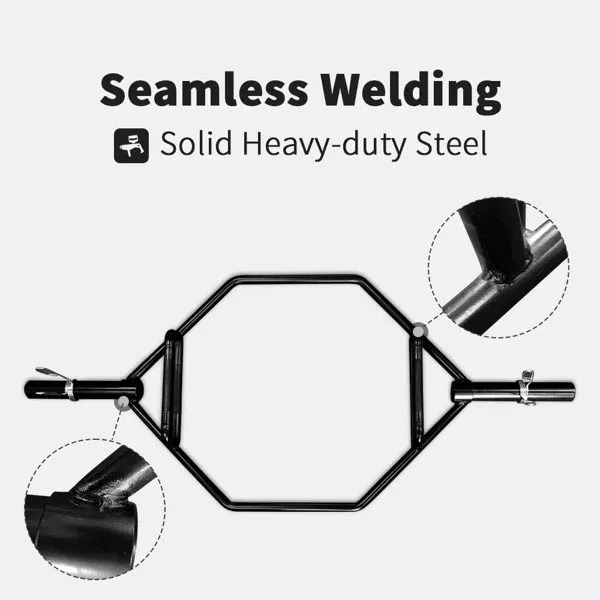 Black Olympic Hex Bar Solid Steel Sleeve 1000lbs Weight Capacity Trap Bar Deadlift Bar with Knurled Handles, for Bodybuilding Training, Squats, Deadlifts, Shrugs Power Pulls, - Image 4