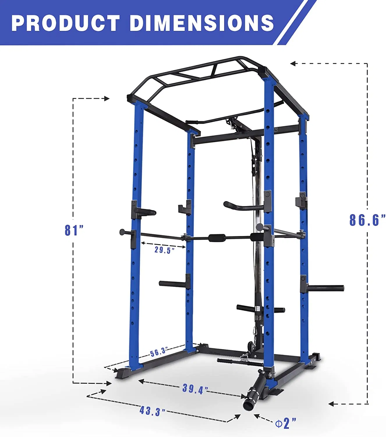 Blue Multi-functional Power Cage, Home Adjustable Pullup Squat Rack 1000Lbs Capacity Comprehensive Fitness Barbell Rack - Image 2