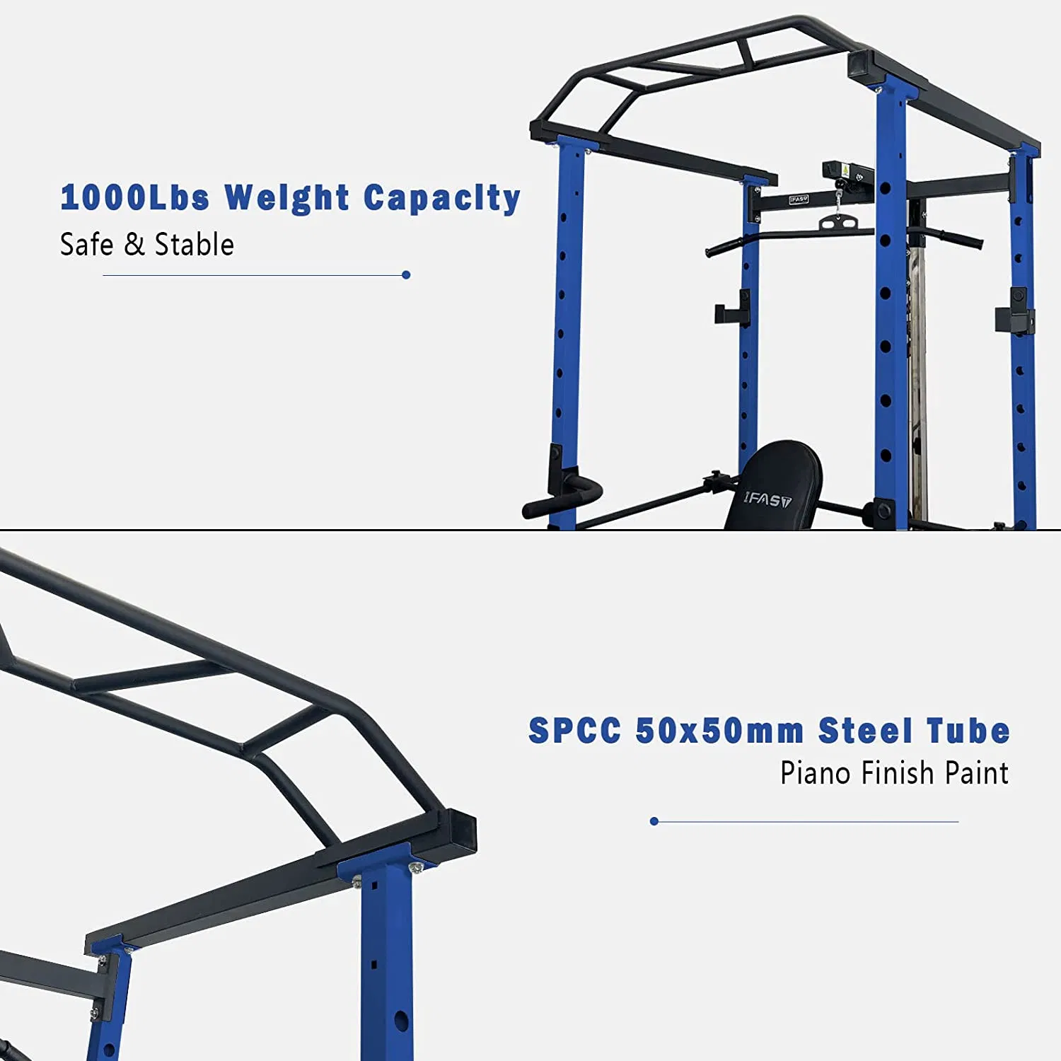Blue Multi-functional Power Cage, Home Adjustable Pullup Squat Rack 1000Lbs Capacity Comprehensive Fitness Barbell Rack - Image 8