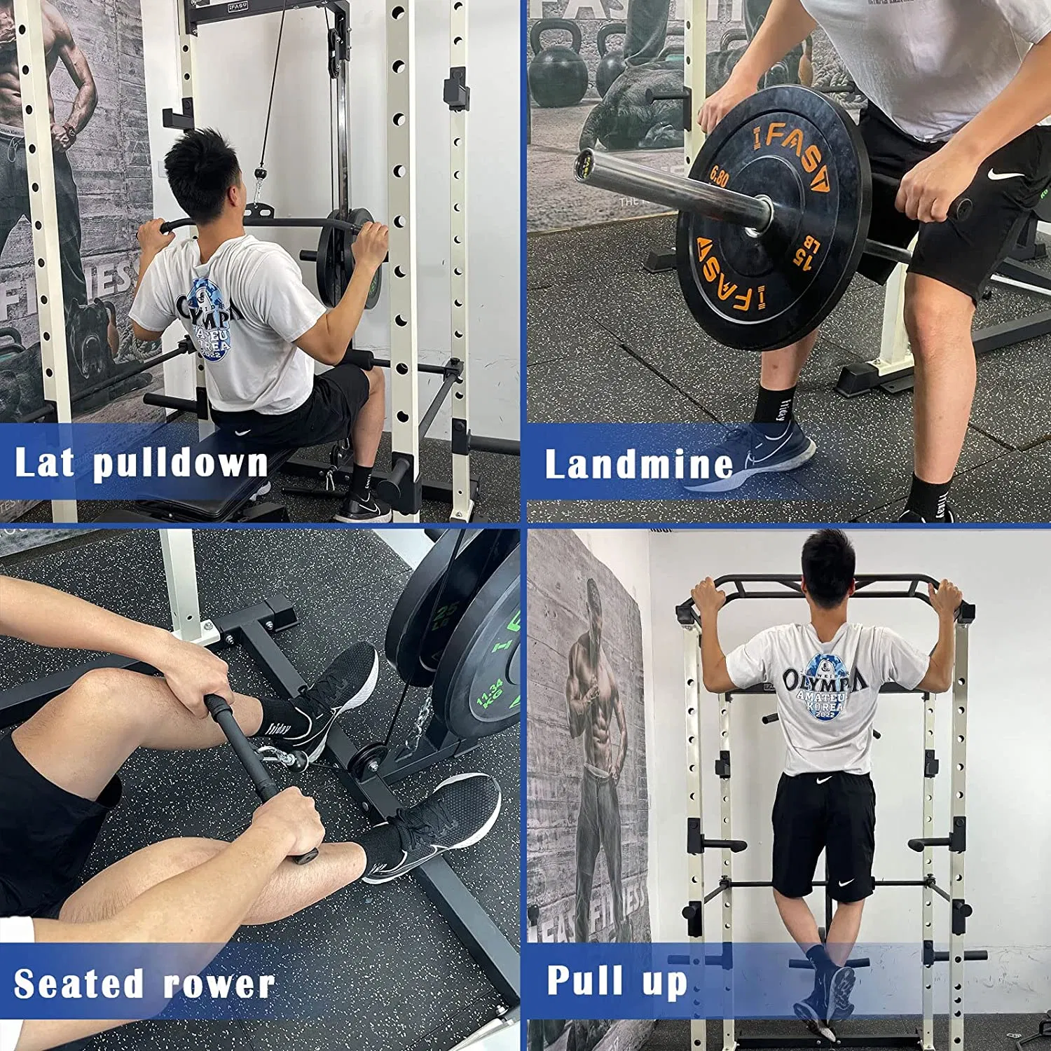 Blue Multi-functional Power Cage, Home Adjustable Pullup Squat Rack 1000Lbs Capacity Comprehensive Fitness Barbell Rack - Image 9