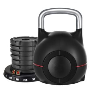 Kettlebell, Adjustable Kettlebell with 7 Weight Levels (5, 11.5, 18, 24.5, 31, 37.5, 44 lbs), Die-Cast Aluminum and ABS Material, for Grip Strength Training, Full-body Workout & Cross-Training