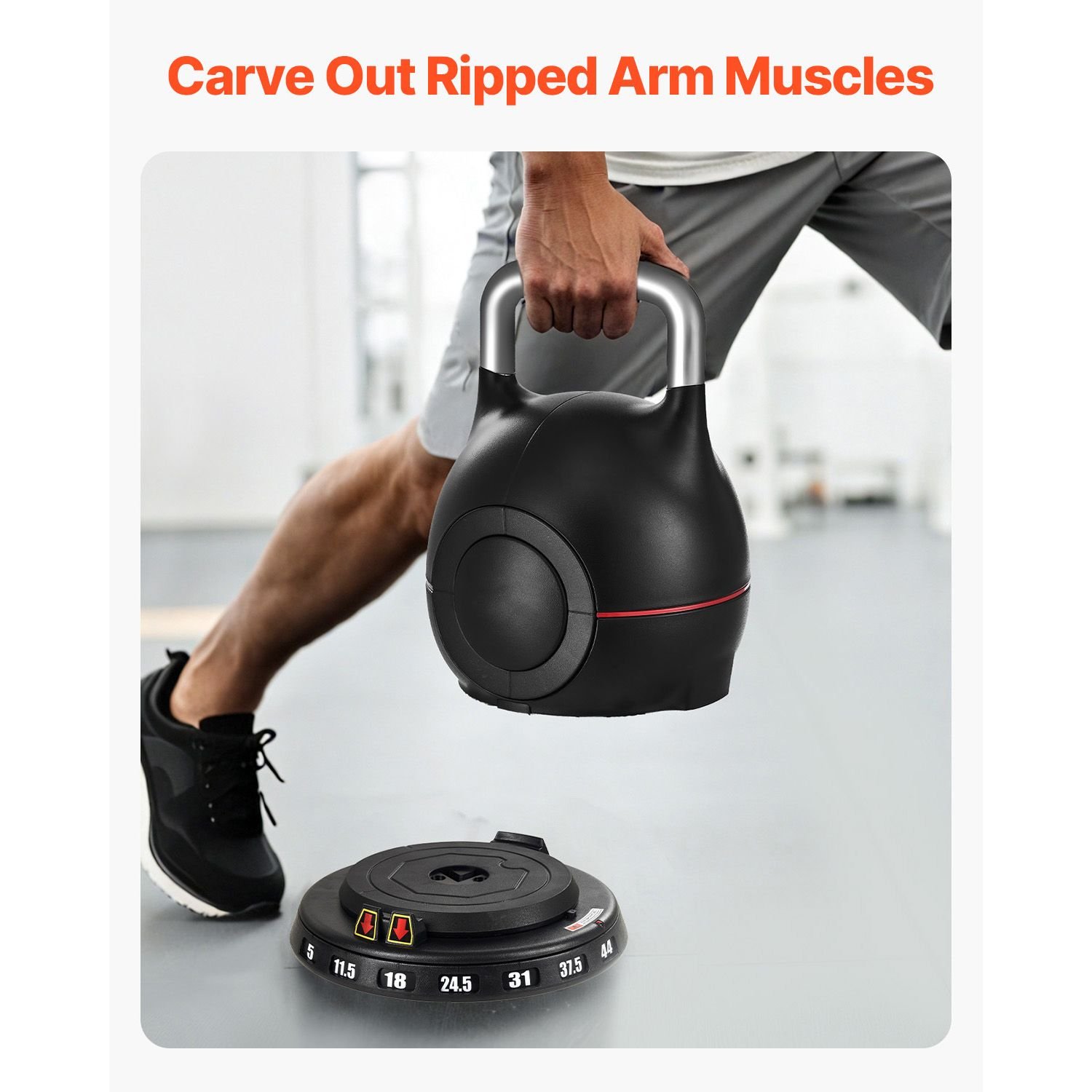 Kettlebell, Adjustable Kettlebell with 7 Weight Levels (5, 11.5, 18, 24.5, 31, 37.5, 44 lbs), Die-Cast Aluminum and ABS Material, for Grip Strength Training, Full-body Workout & Cross-Training - Image 8