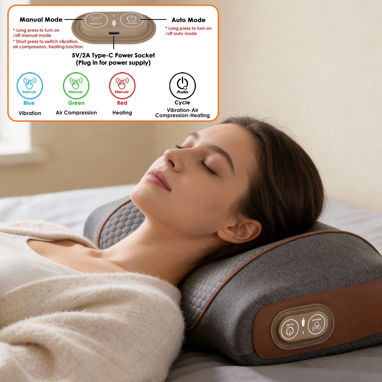 3-in-1 Neck Massager Pillow Ergonomic Massager with Heating Vibration Air Compression 30Min Timer for Neck Back Shoulder Pain Relief - Image 2
