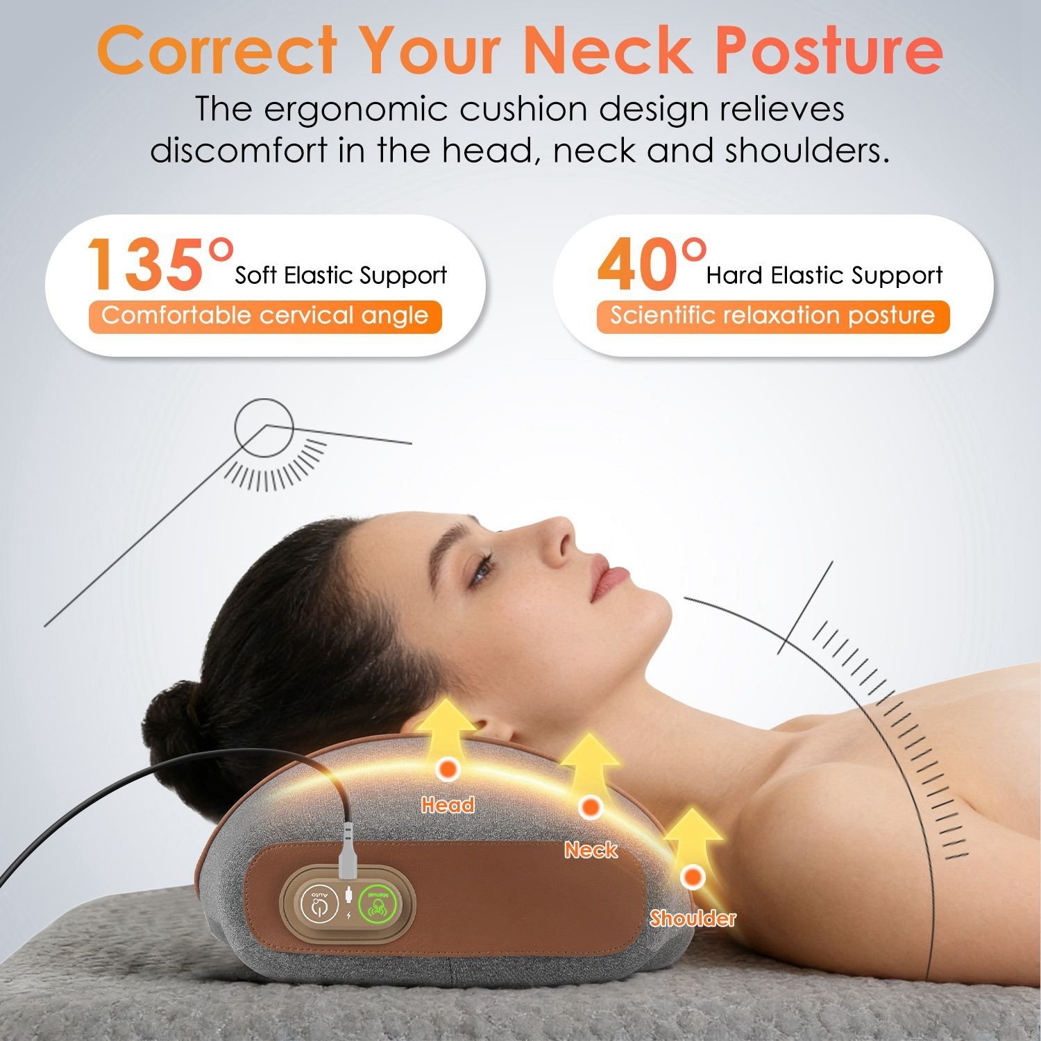 3-in-1 Neck Massager Pillow Ergonomic Massager with Heating Vibration Air Compression 30Min Timer for Neck Back Shoulder Pain Relief - Image 3
