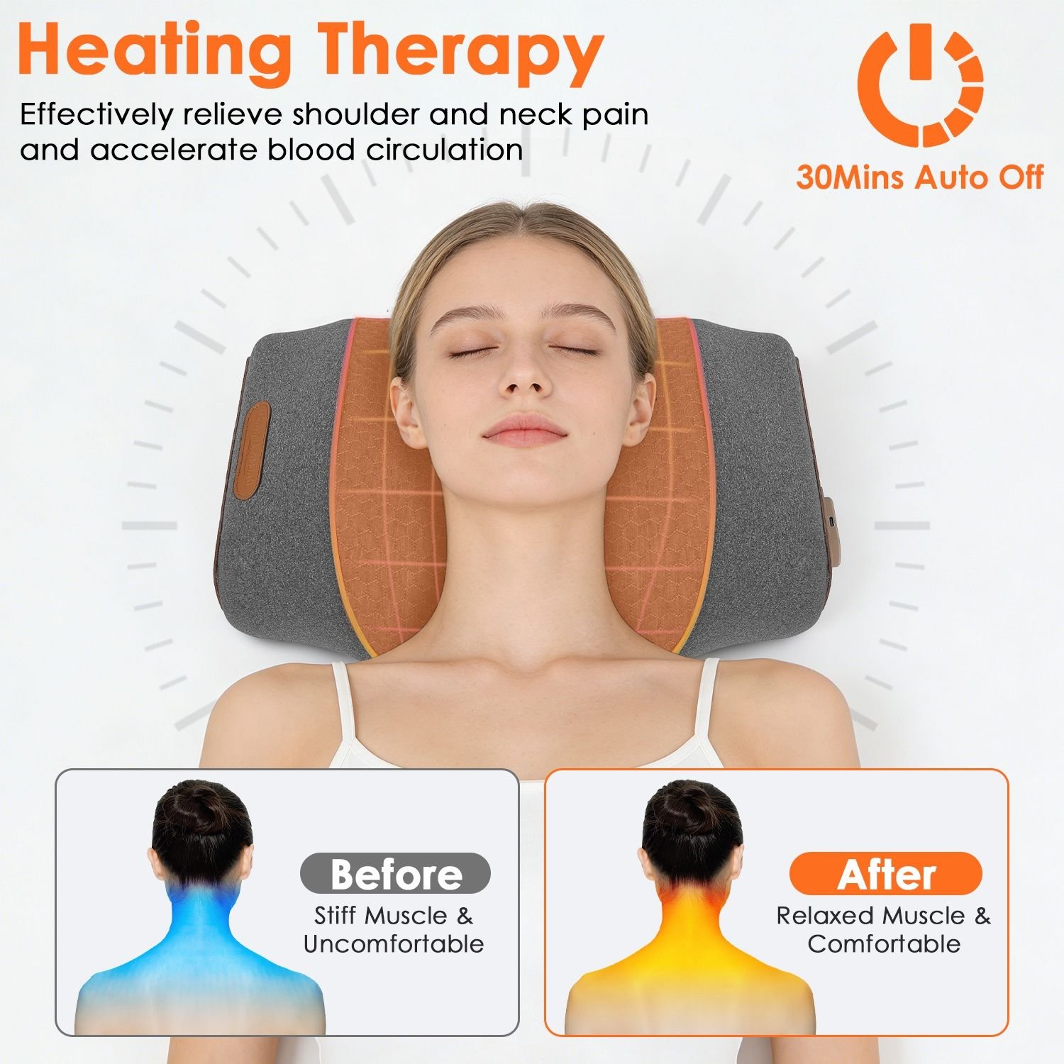 3-in-1 Neck Massager Pillow Ergonomic Massager with Heating Vibration Air Compression 30Min Timer for Neck Back Shoulder Pain Relief - Image 5