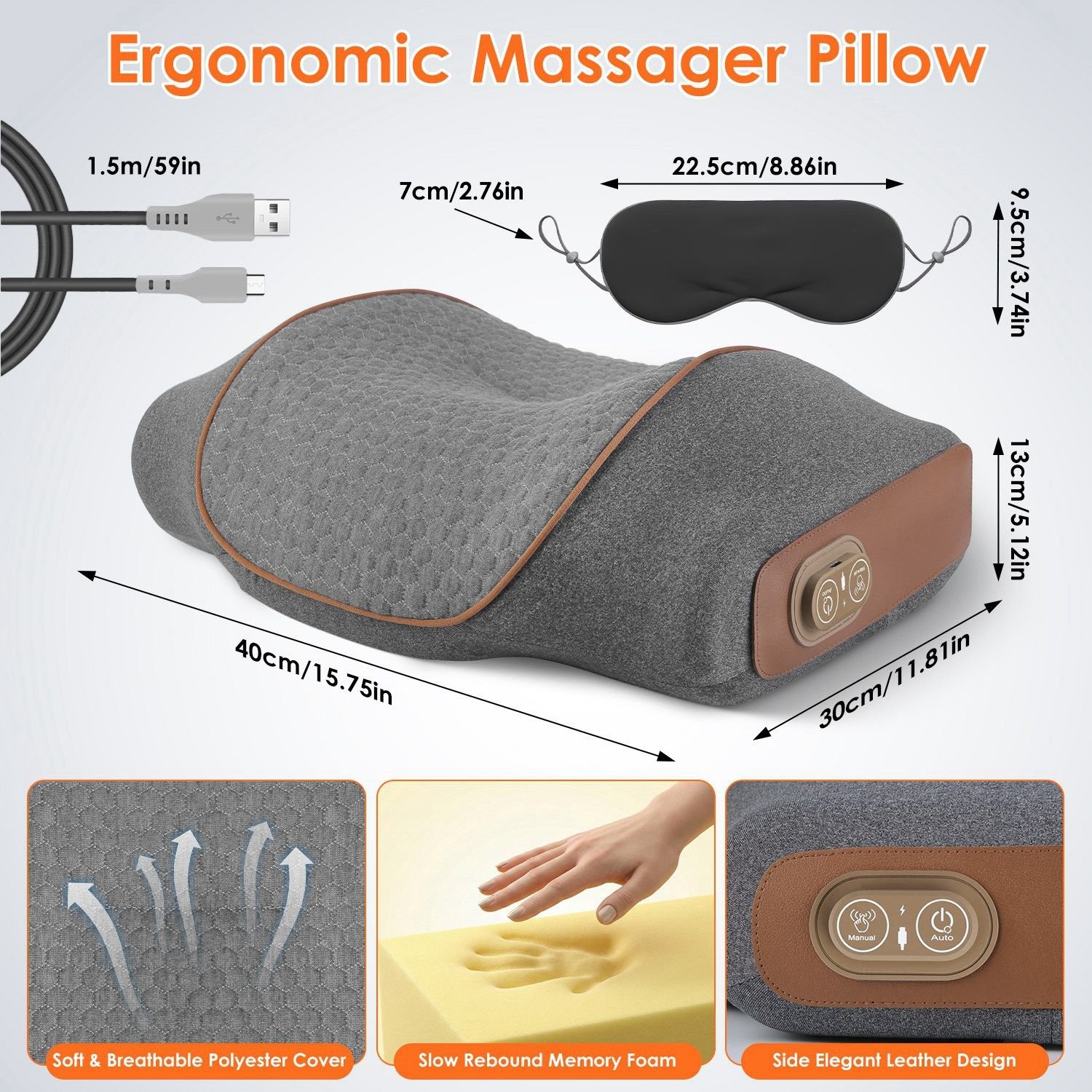 3-in-1 Neck Massager Pillow Ergonomic Massager with Heating Vibration Air Compression 30Min Timer for Neck Back Shoulder Pain Relief - Image 7