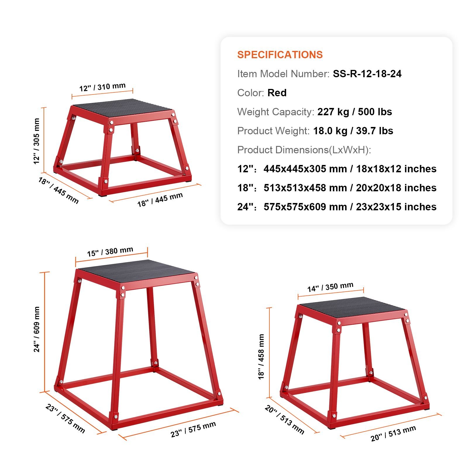 Plyometric Jump Boxes, 12/18/24 Inch Plyo Box, Platform and Jumping Agility Box, Anti-Slip Fitness Exercise Step Up Box Set for Home Gym Training, Conditioning Strength Training, Red - Image 10