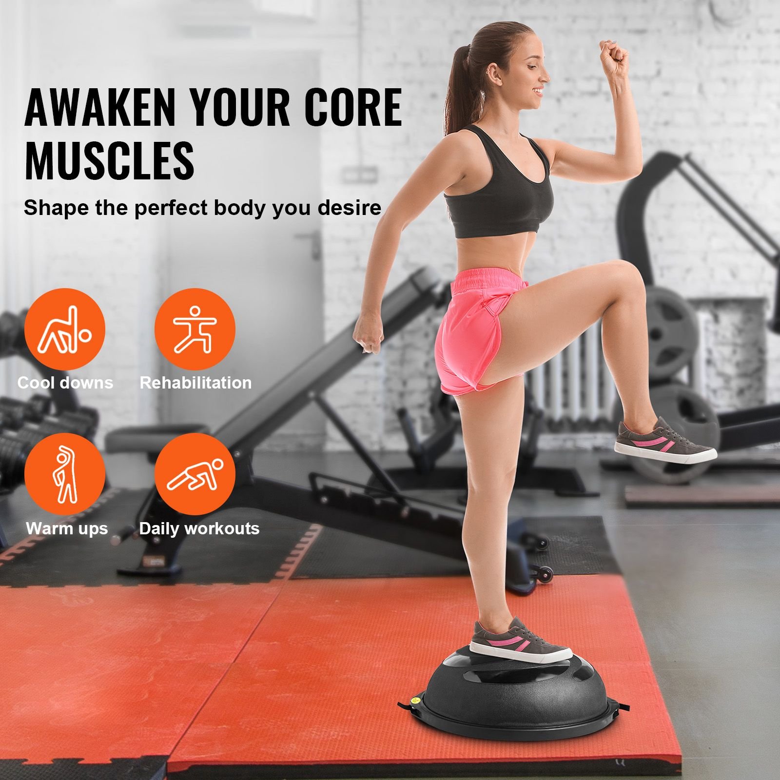 Half Exercise Ball Trainer, 26 inch Balance Ball Trainer, 1500lbs Capacity Stability Ball, Yoga Ball with Resistance Bands & Foot Pump, Strength Fitness Ball for Home Gym Full Body Workout Black - Image 2