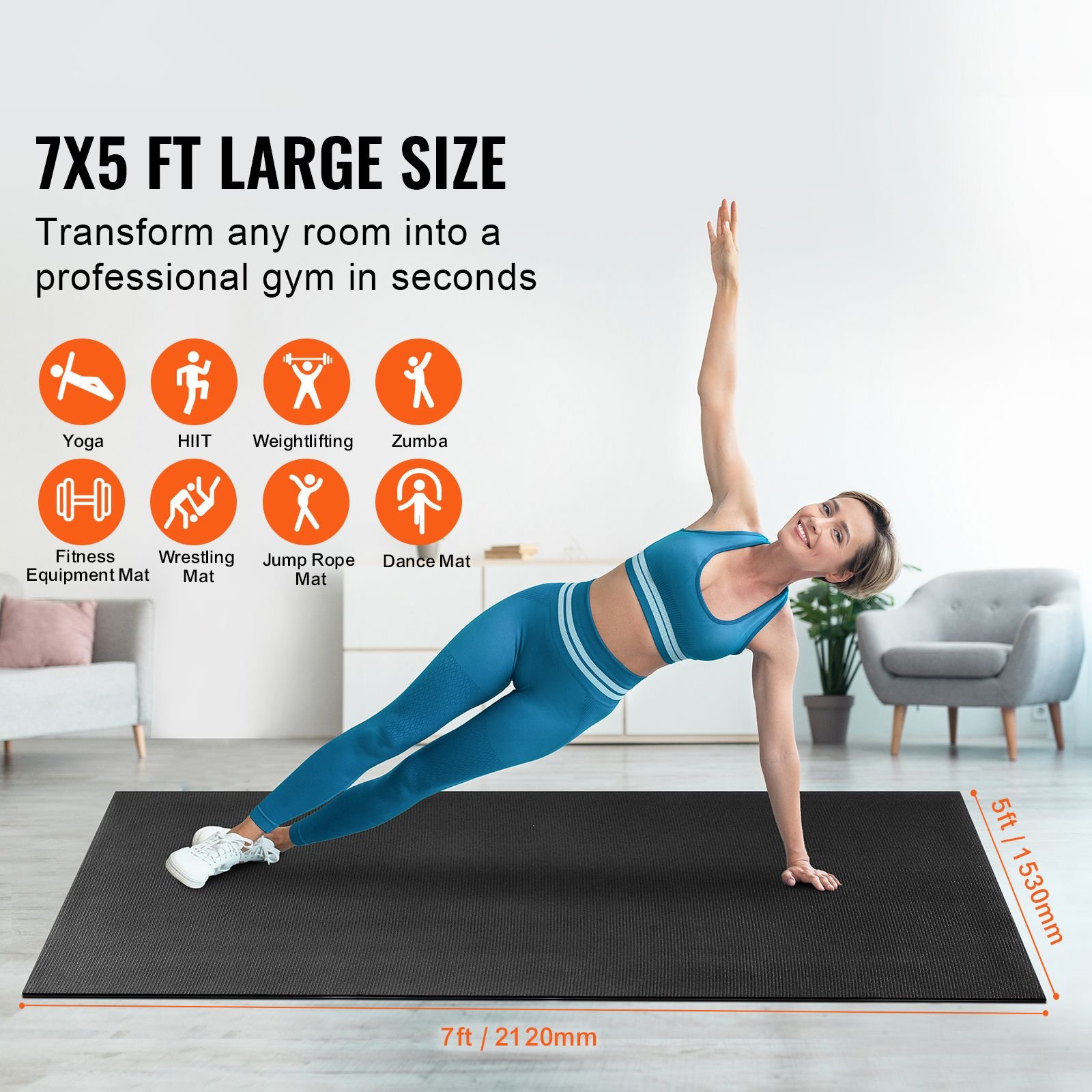 Exercise Mat, Non Slip High Density Premium Yoga Mat, Exercise Yoga Mat for Men & Women, Fitness & Exercise Mat with Bag & Carry Strap, for All Types of Home Yoga, Pilate & Floor Workout (7x5ft) - Image 2