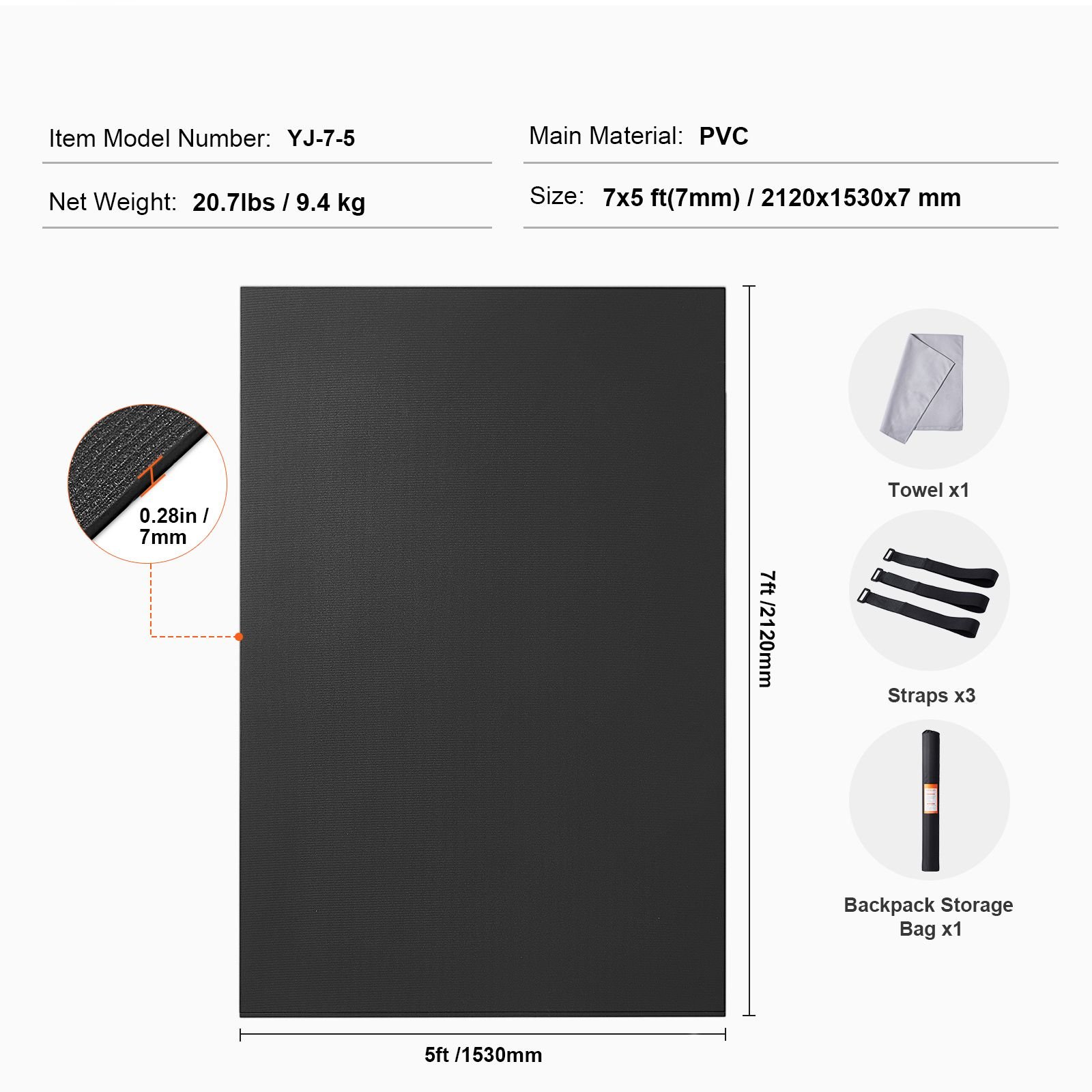 Exercise Mat, Non Slip High Density Premium Yoga Mat, Exercise Yoga Mat for Men & Women, Fitness & Exercise Mat with Bag & Carry Strap, for All Types of Home Yoga, Pilate & Floor Workout (7x5ft) - Image 7