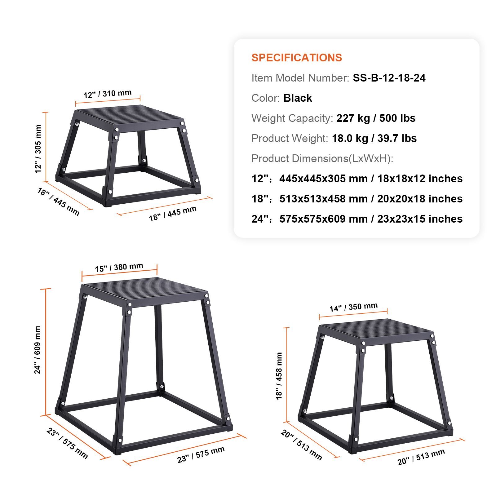 Plyometric Jump Boxes, 12/18/24 Inch Plyo Box, Platform and Jumping Agility Box, Anti-Slip Fitness Exercise Step Up Box Set for Home Gym Training, Conditioning Strength Training, Black - Image 9