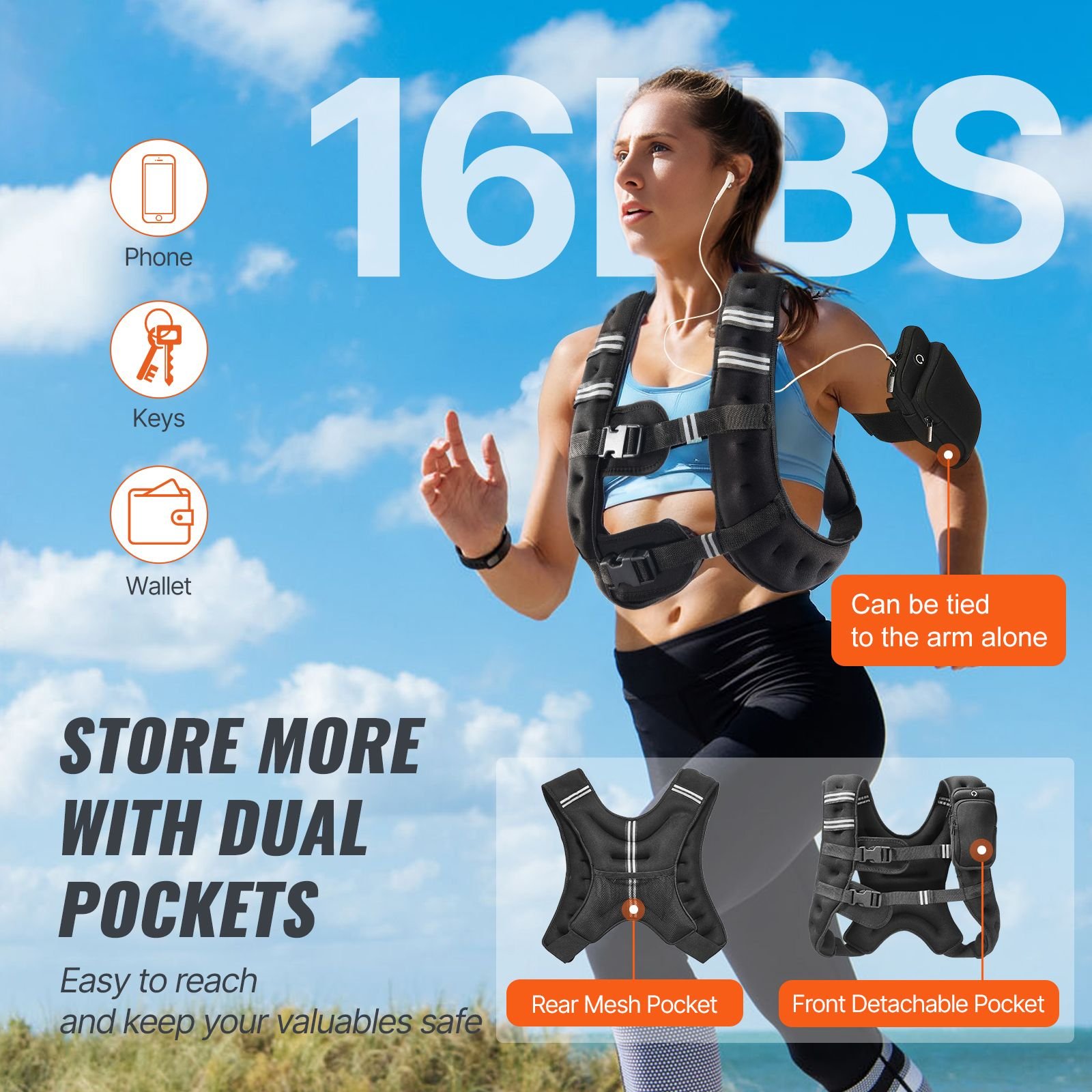 Weighted Vest, 16 lbs Weight Vest with Reflective Stripe, Adjustable Buckle Body Weight Vest for Men Women, Workout Equipment for Strength Training, Running, Jogging, Fitness, and Weight Loss - Image 3