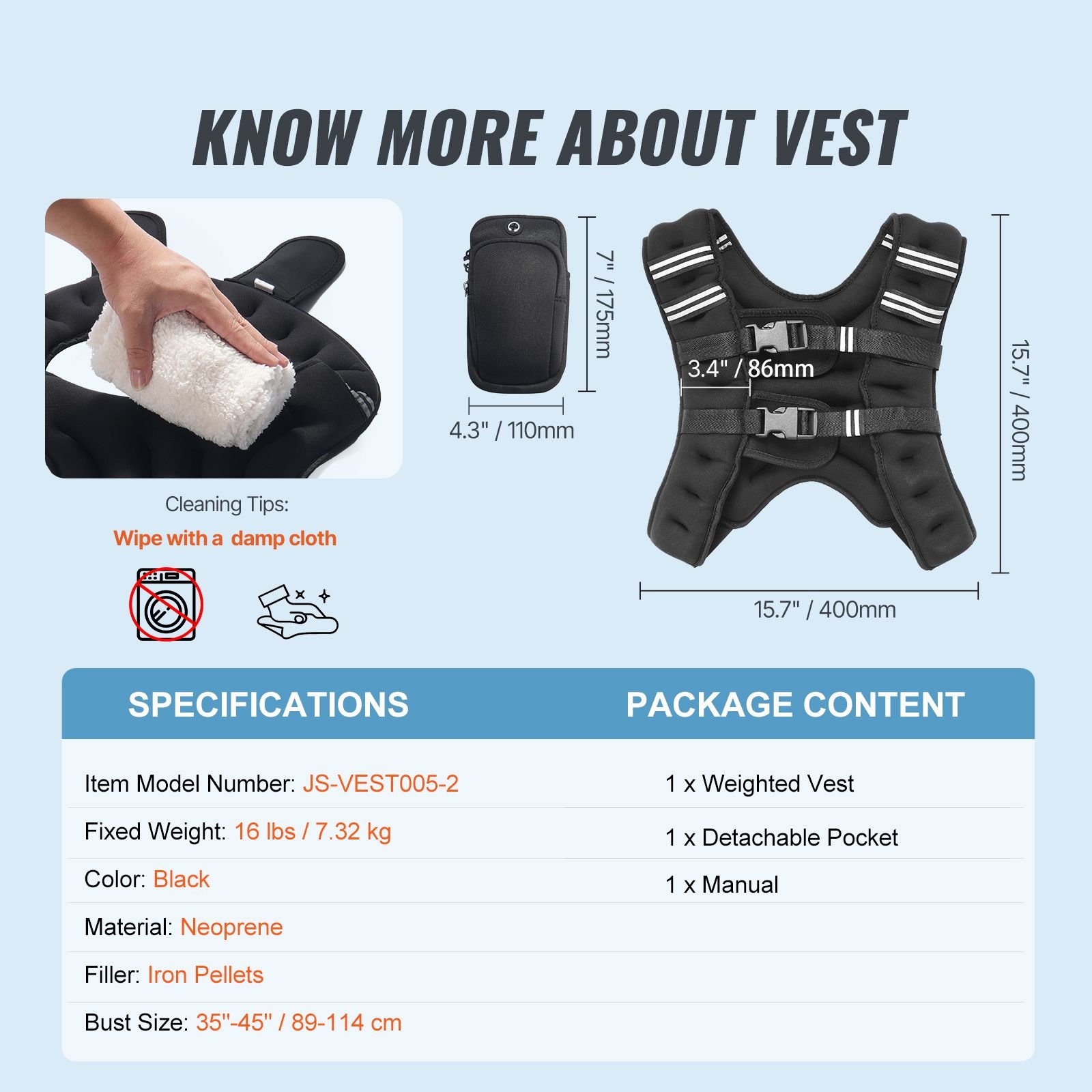 Weighted Vest, 16 lbs Weight Vest with Reflective Stripe, Adjustable Buckle Body Weight Vest for Men Women, Workout Equipment for Strength Training, Running, Jogging, Fitness, and Weight Loss - Image 5