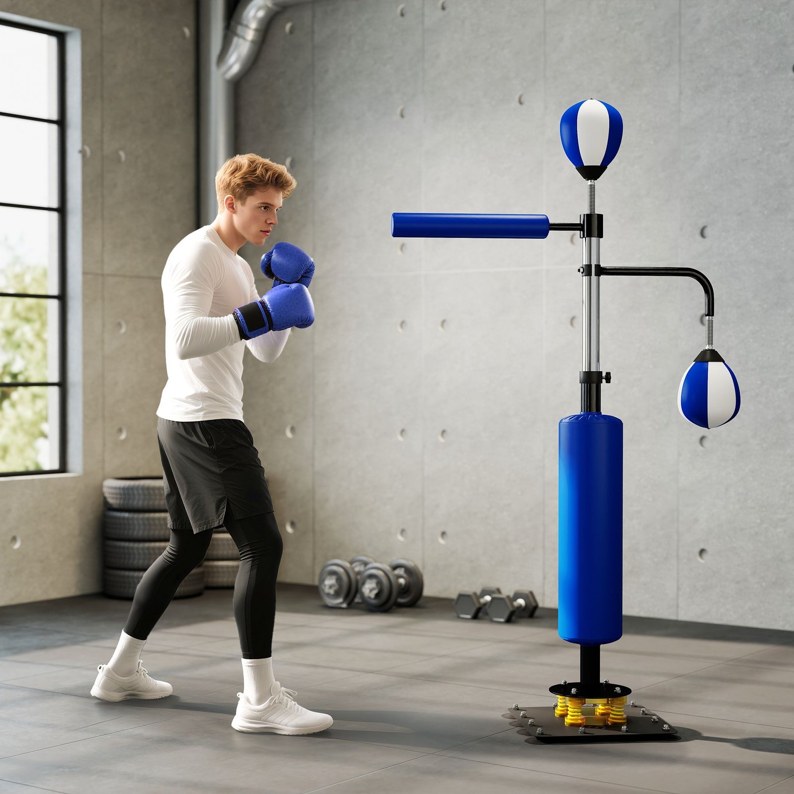 4.6'-6.7' Speed Bag Boxing Bag Stand, Reflex Bag Boxing Training Equipment, Speed Punching Bag, Blue - Image 2
