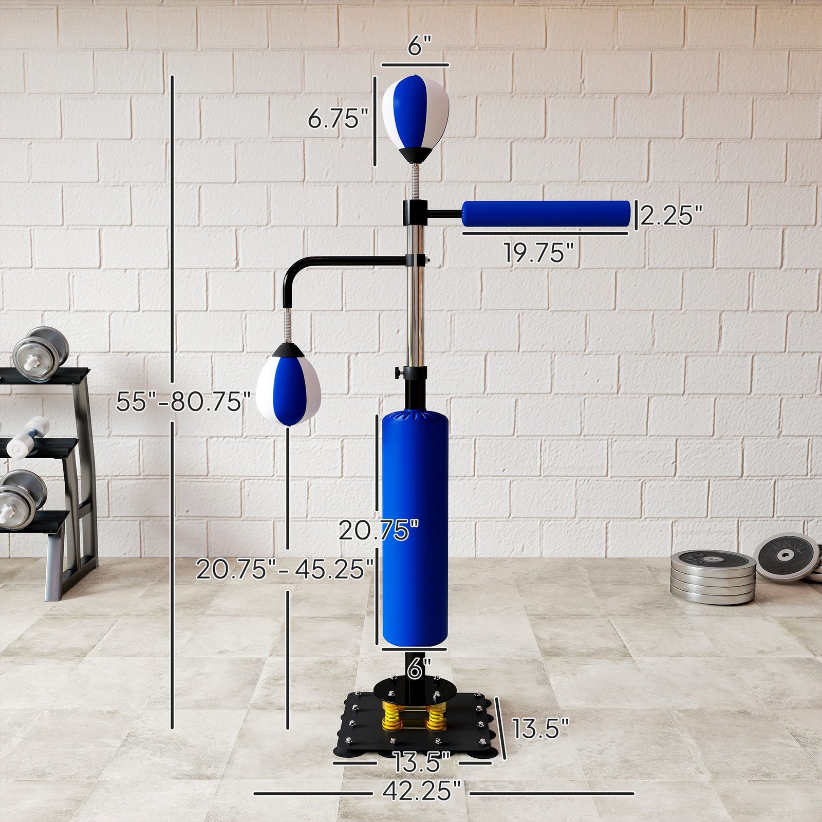 4.6'-6.7' Speed Bag Boxing Bag Stand, Reflex Bag Boxing Training Equipment, Speed Punching Bag, Blue - Image 3