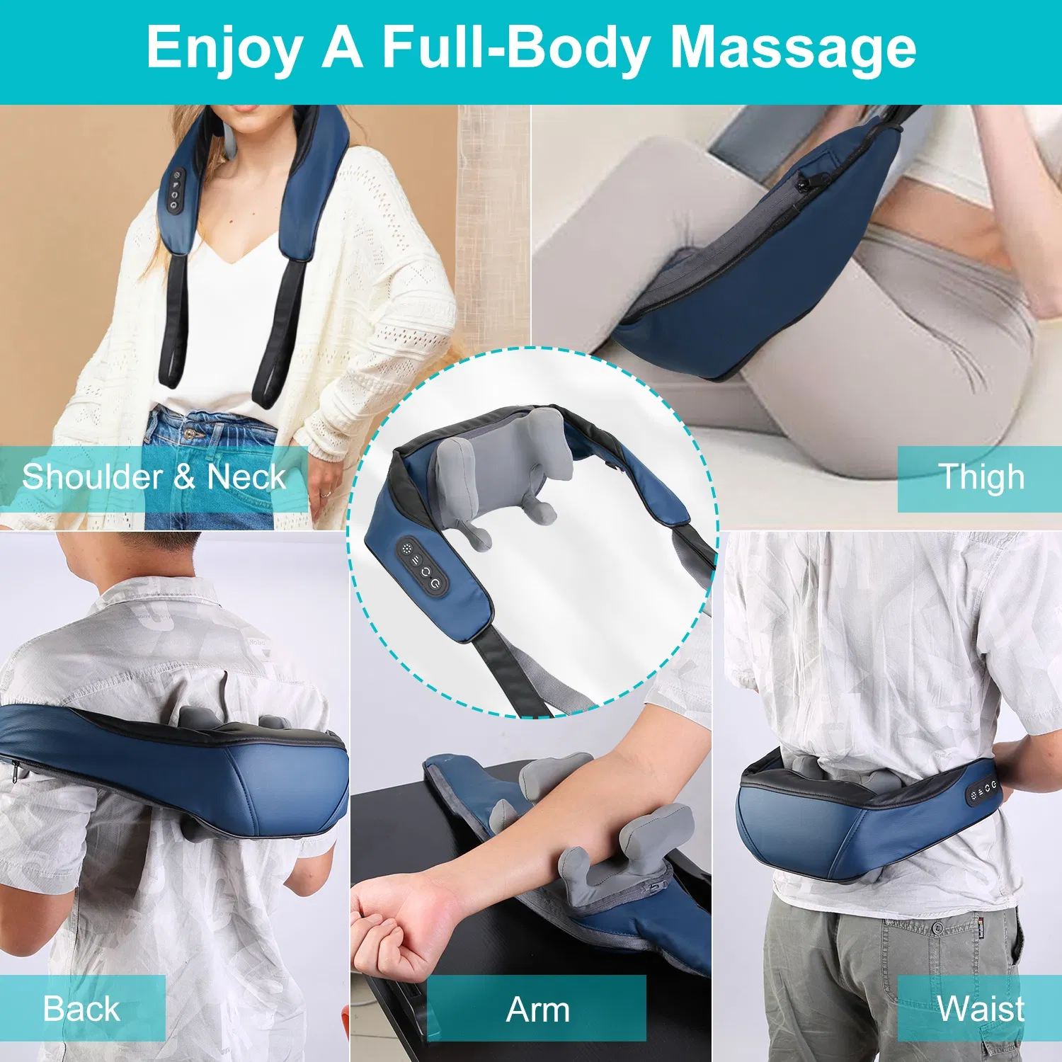 Electric Neck Shoulder Massager with Infrared Light Heating 3 Massage Modes Speeds Kneading Grasping Shiatsu Massage Pillow For Back Arms Thighs Release Pain - Image 6