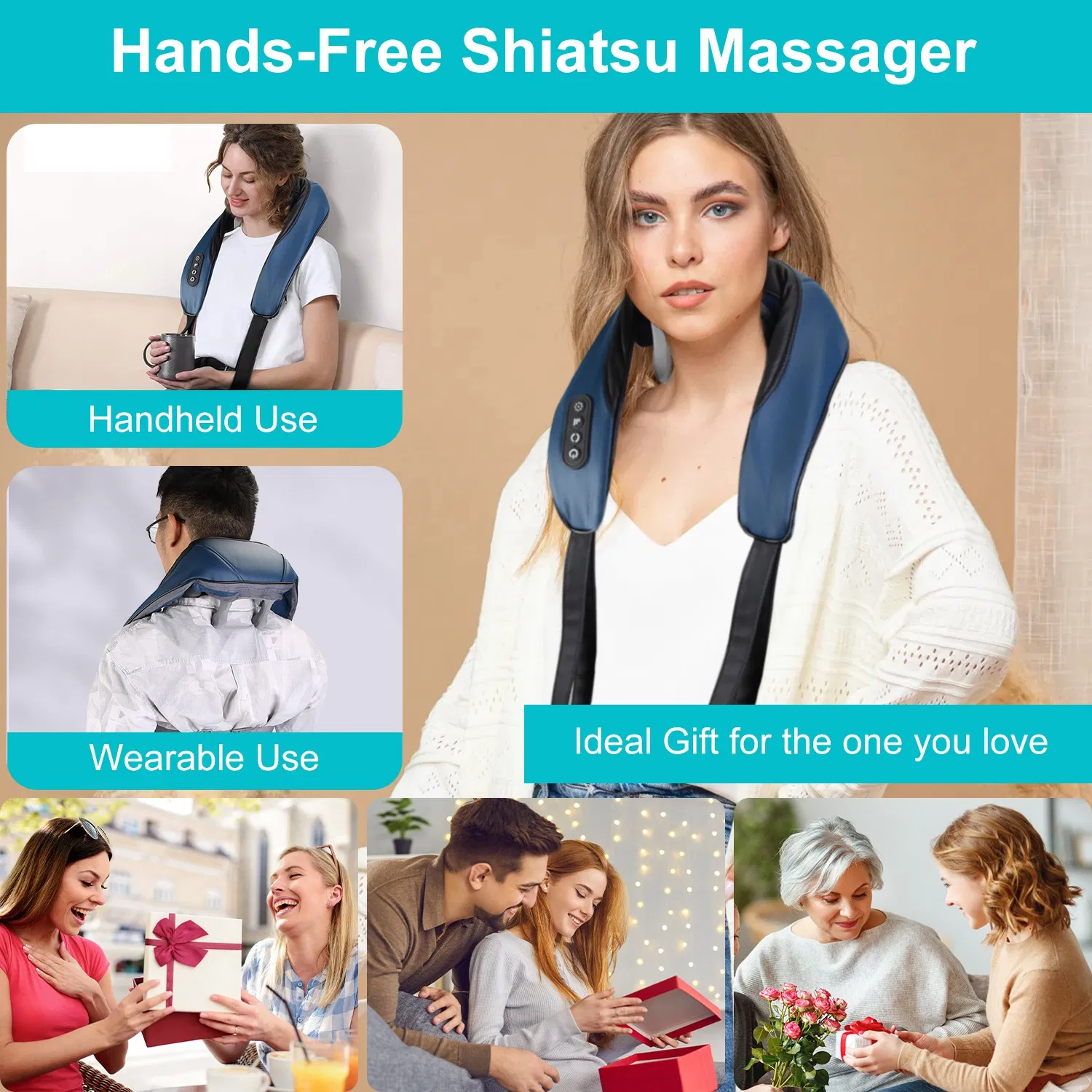 Electric Neck Shoulder Massager with Infrared Light Heating 3 Massage Modes Speeds Kneading Grasping Shiatsu Massage Pillow For Back Arms Thighs Release Pain - Image 7