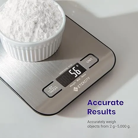 Etekcity Food Kitchen Scale, Digital Grams and Ounces for Weight Loss, Baking, Cooking, Keto and Meal Prep, LCD Display, Medium, 304 Stainless Steel - Image 2