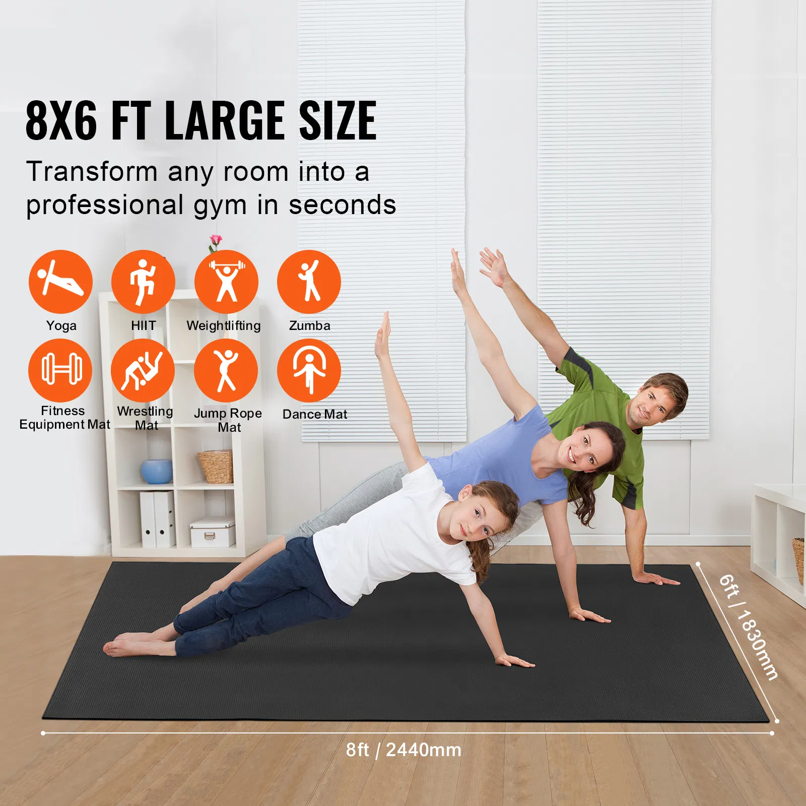 Exercise Mat, Non Slip High Density Premium Yoga Mat, Exercise Yoga Mat for Men & Women, Fitness & Exercise Mat with Bag & Carry Strap, for All Types of Home Yoga, Pilate & Floor Workout (8x6ft) - Image 2