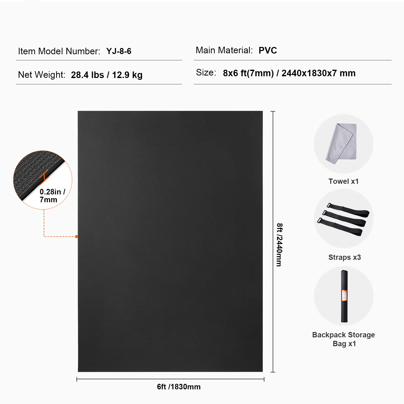 Exercise Mat, Non Slip High Density Premium Yoga Mat, Exercise Yoga Mat for Men & Women, Fitness & Exercise Mat with Bag & Carry Strap, for All Types of Home Yoga, Pilate & Floor Workout (8x6ft) - Image 7